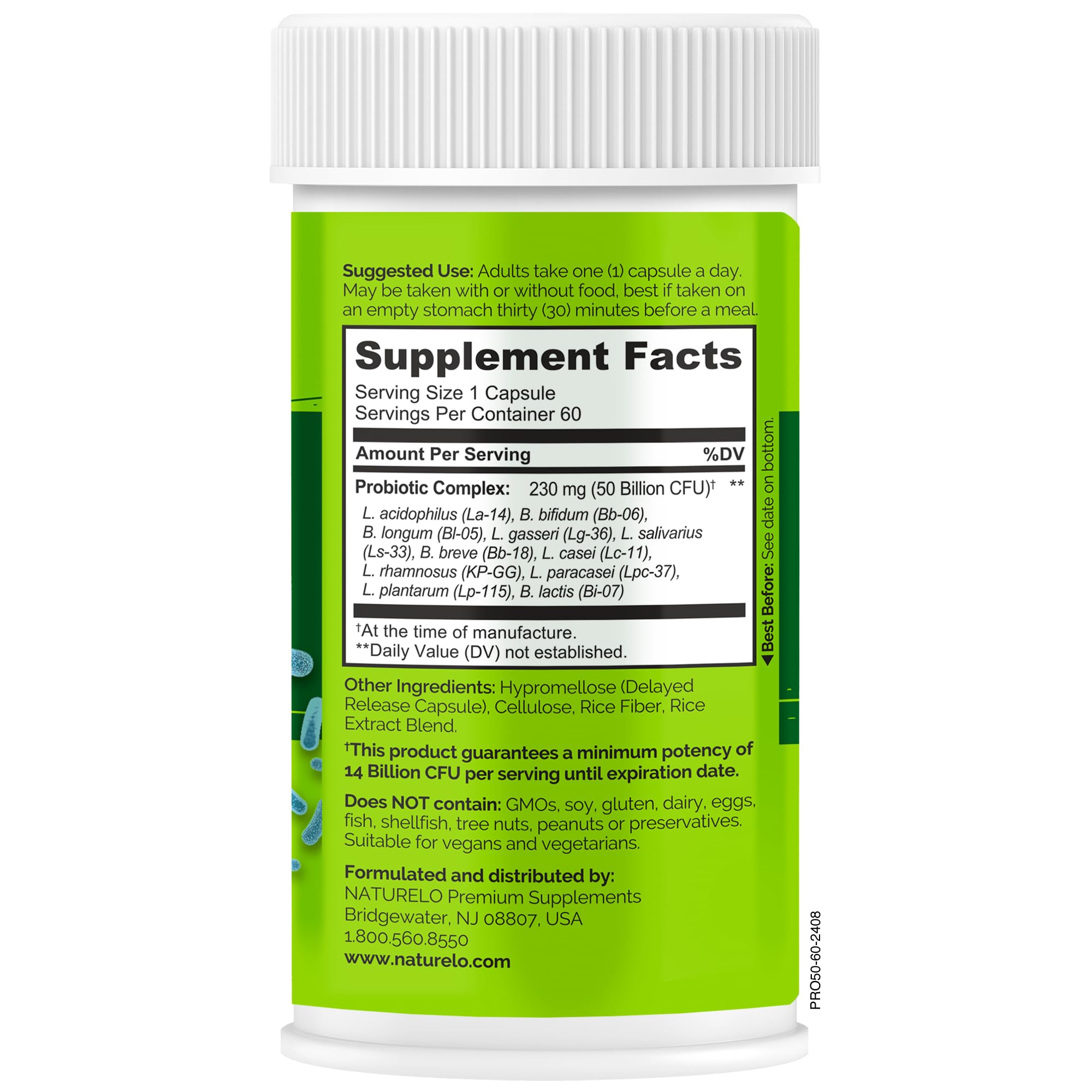 NATURELO Probiotics for Digestive Health, 50 Billion CFU, 60 Vegetarian Capsules, 11 Strains, Daily Use Supplement, Delayed Release, No-Fridge, Boosts Immune System, Probiotics for Women & Men - OzHealthStandard