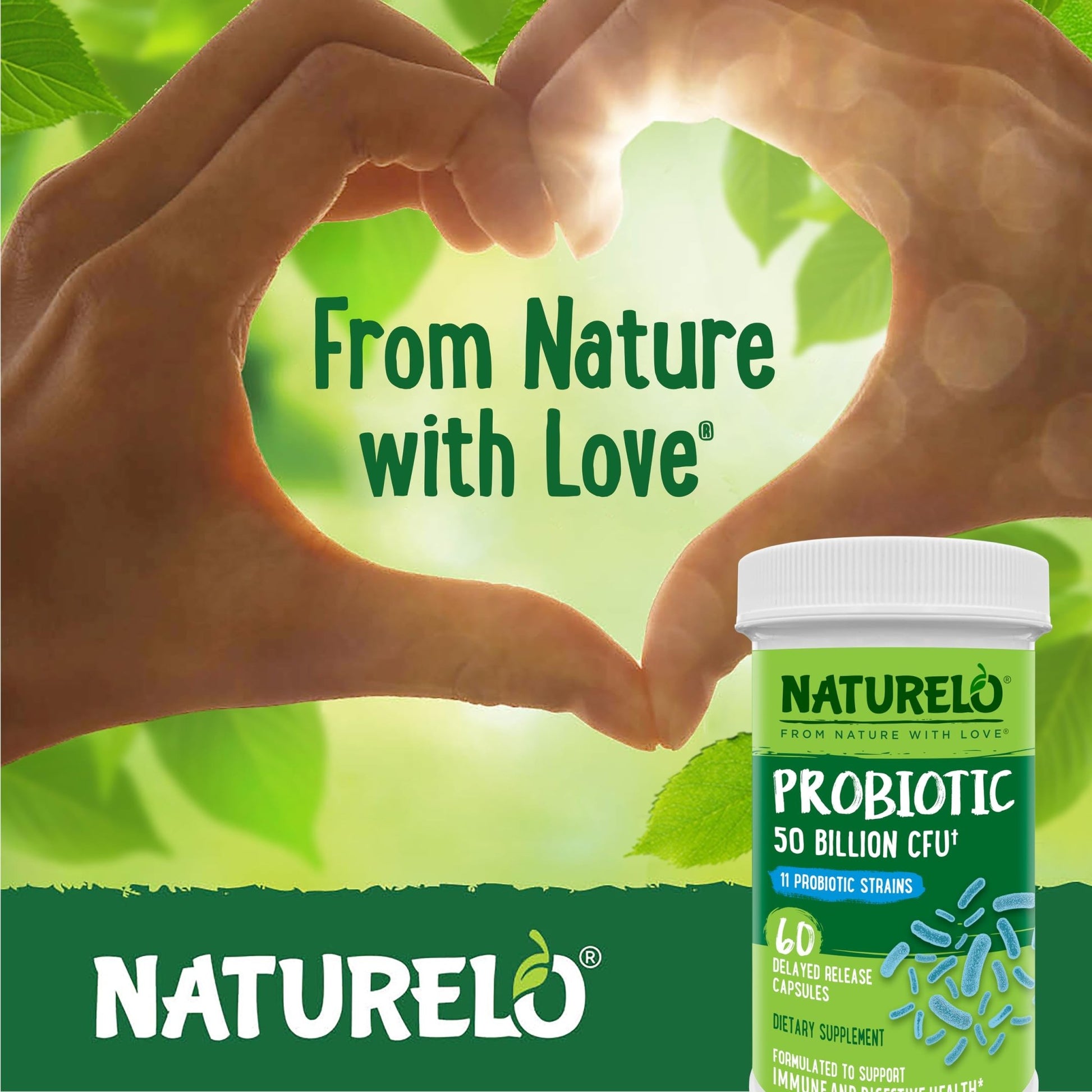 NATURELO Probiotics for Digestive Health, 50 Billion CFU, 60 Vegetarian Capsules, 11 Strains, Daily Use Supplement, Delayed Release, No-Fridge, Boosts Immune System, Probiotics for Women & Men - OzHealthStandard