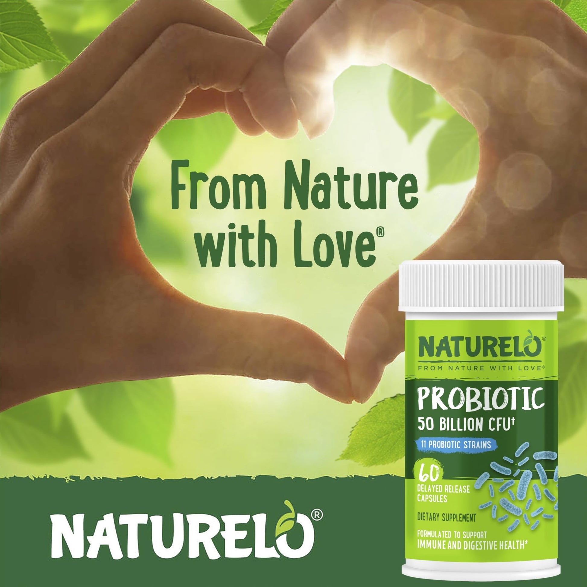 NATURELO Probiotics for Digestive Health, 50 Billion CFU, 60 Vegetarian Capsules, 11 Strains, Daily Use Supplement, Delayed Release, No-Fridge, Boosts Immune System, Probiotics for Women & Men - OzHealthStandard