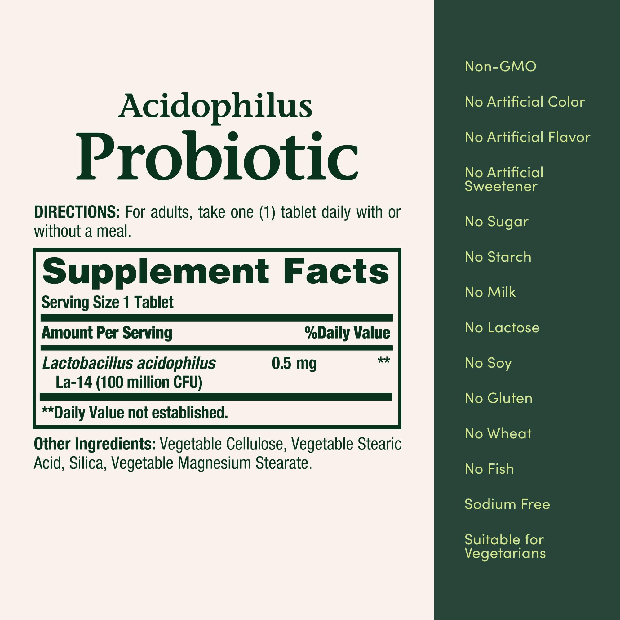 Nature's Bounty Lactobacillus Acidophilus Probiotic Supplement - Daily Probiotic for Women/Men Digestive Health, 100 Million Organisms, Vegetarian, 1 Serving per Day, 120 Tablets - OzHealthStandard