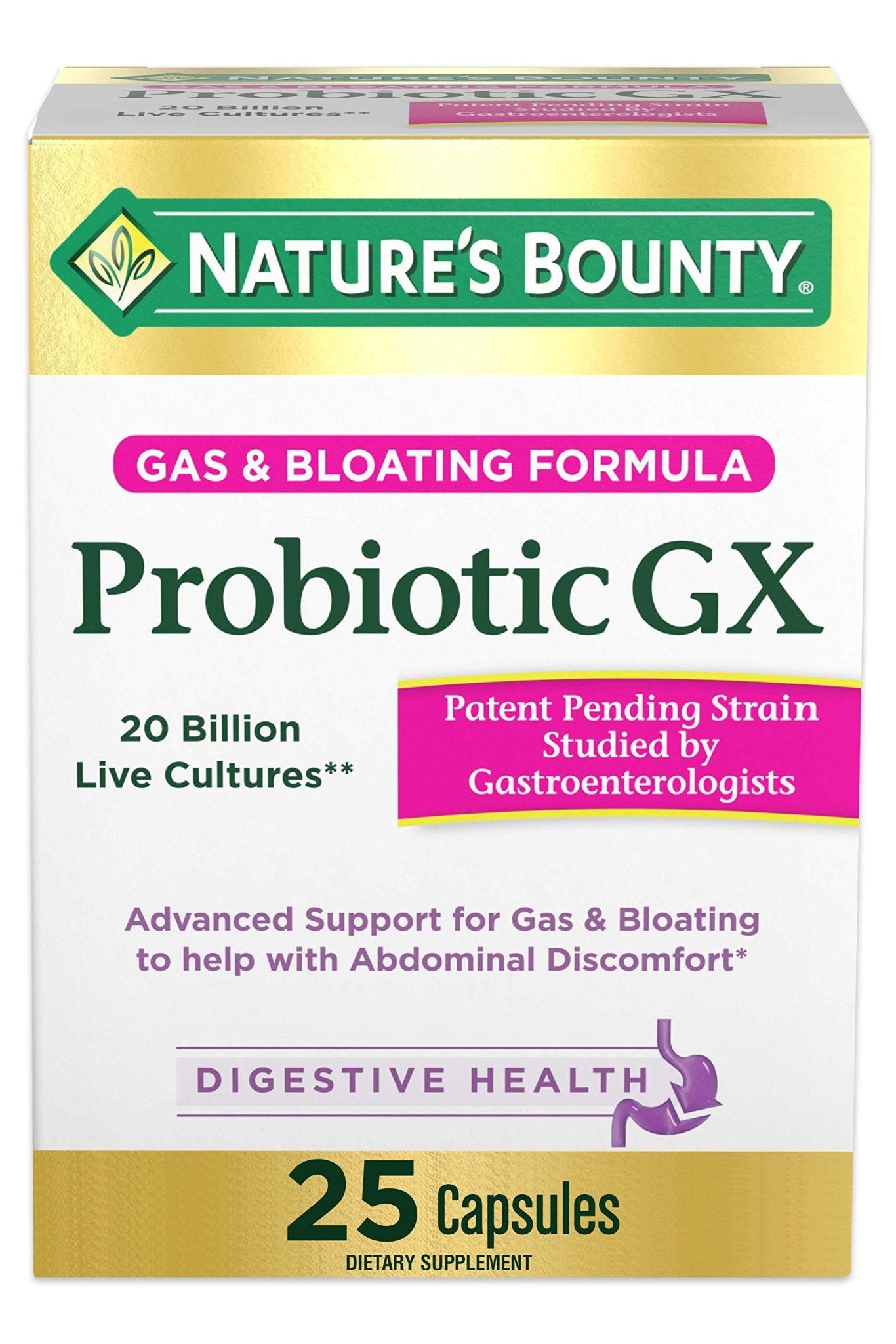 Nature's Bounty Probiotic GX, Helps with Occasional Gas and Bloating, Dietary Supplement, Digestive Health, 25 Capsules - OzHealthStandard
