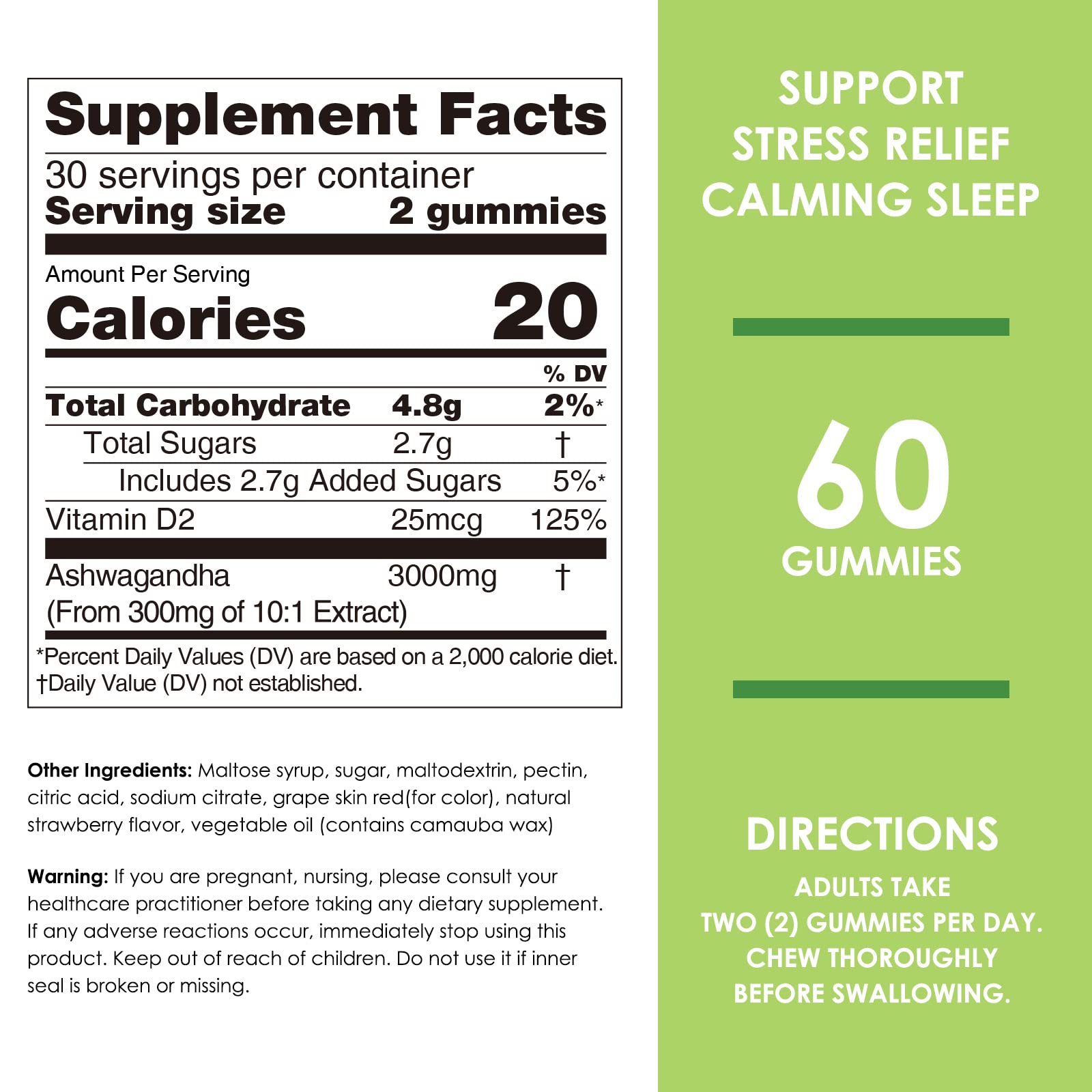 Nature's Key Ashwagandha Gummies, 3000mg High Potency Ashwagandha Root Extract with Vitamin D2, Stress, Calm Mood & Cognition, for Men & Women, Strawberry Flavor (60 Count (Pack of 1) - OzHealthStandard