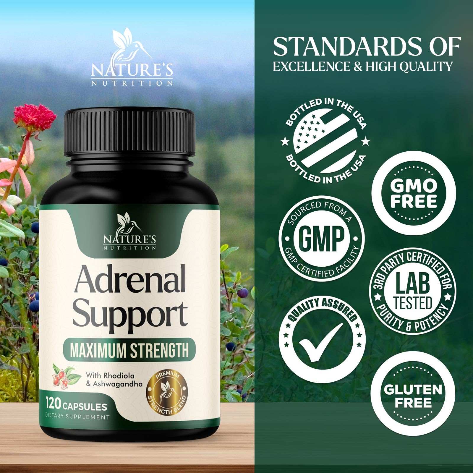 Nature's Nutrition Adrenal Support Supplements Cortex Complex, Best Energy Supplement, Supports Health & Energy Levels, Daily Ashwagandha for Women & Men, Supports Immune System, 120 Capsules - OzHealthStandard