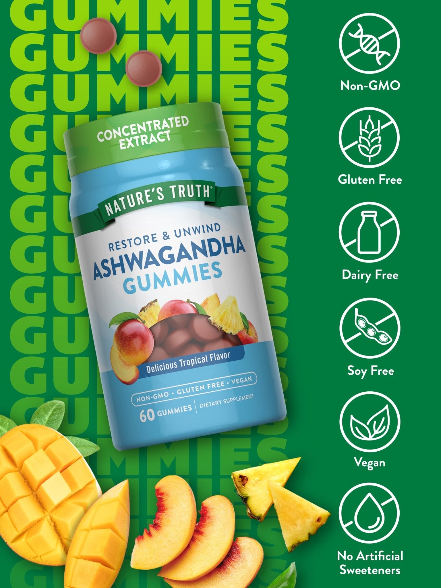 Nature's Truth Ashwagandha Gummies | 60 Count | Tropical Flavor | Vegan, Non-GMO, & Gluten Free Supplement - OzHealthStandard