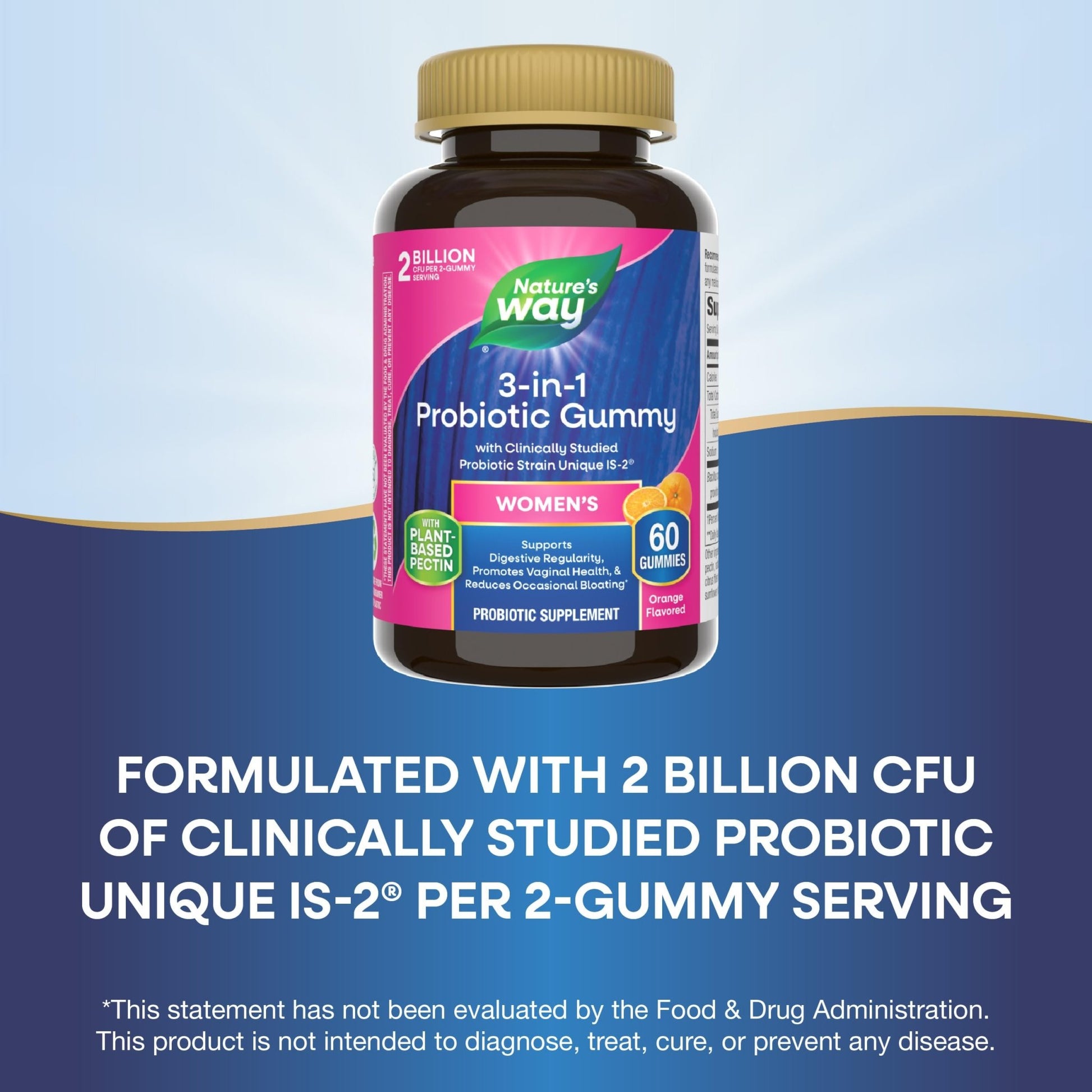 Nature’s Way 3-in-1 Women’s Probiotic Gummies, Reduces Occasional Bloating*, Supports Digestive & Vaginal Health*, Clinically Studied Probiotic Strain, Gluten Free, Orange Flavored, 60 Gummies - OzHealthStandard