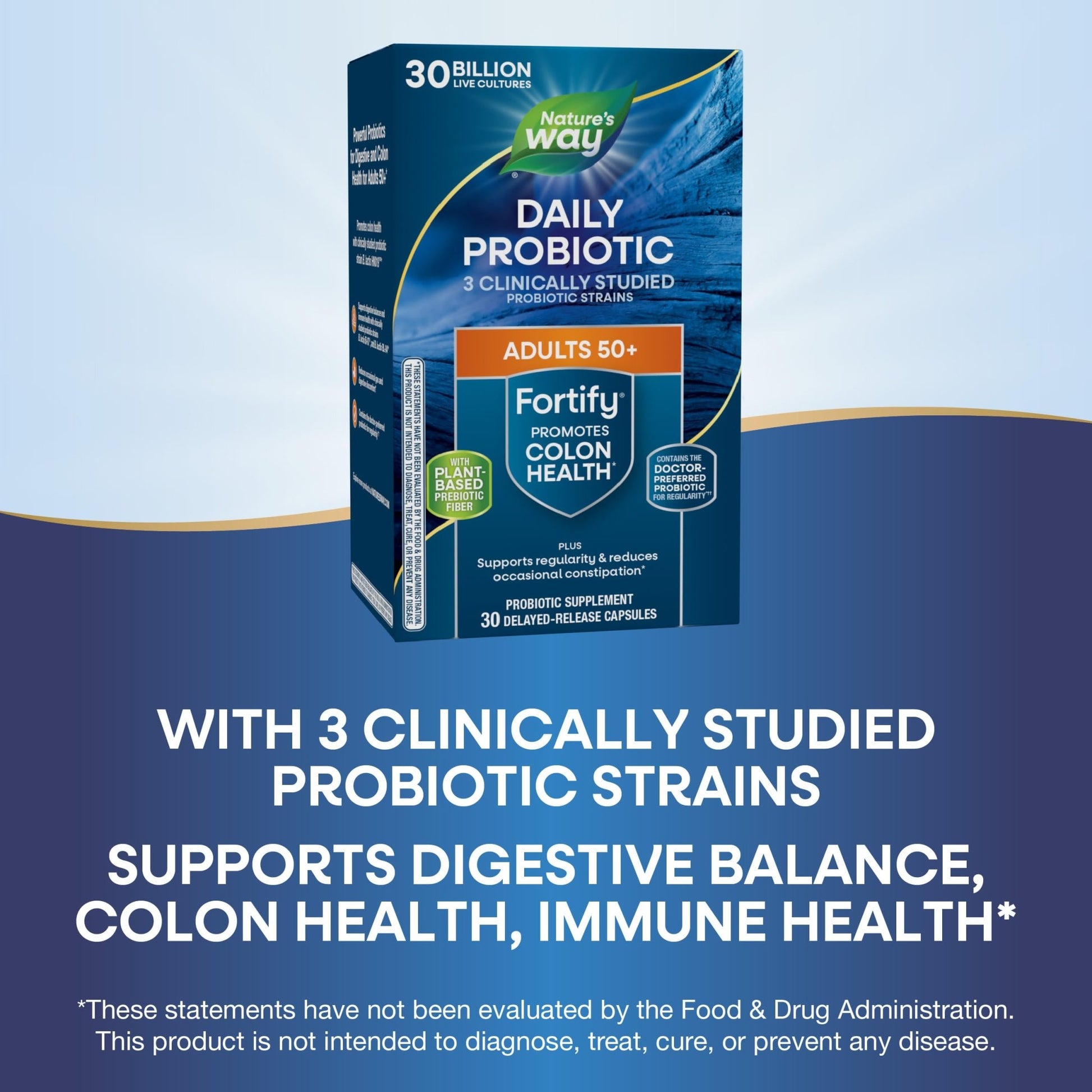 Nature's Way Fortify 50+ Daily Probiotic for Men & Women, 30 Billion Live Cultures, Colon, Digestive, and Immune Health Support* Supplement, 30 Capsules - OzHealthStandard