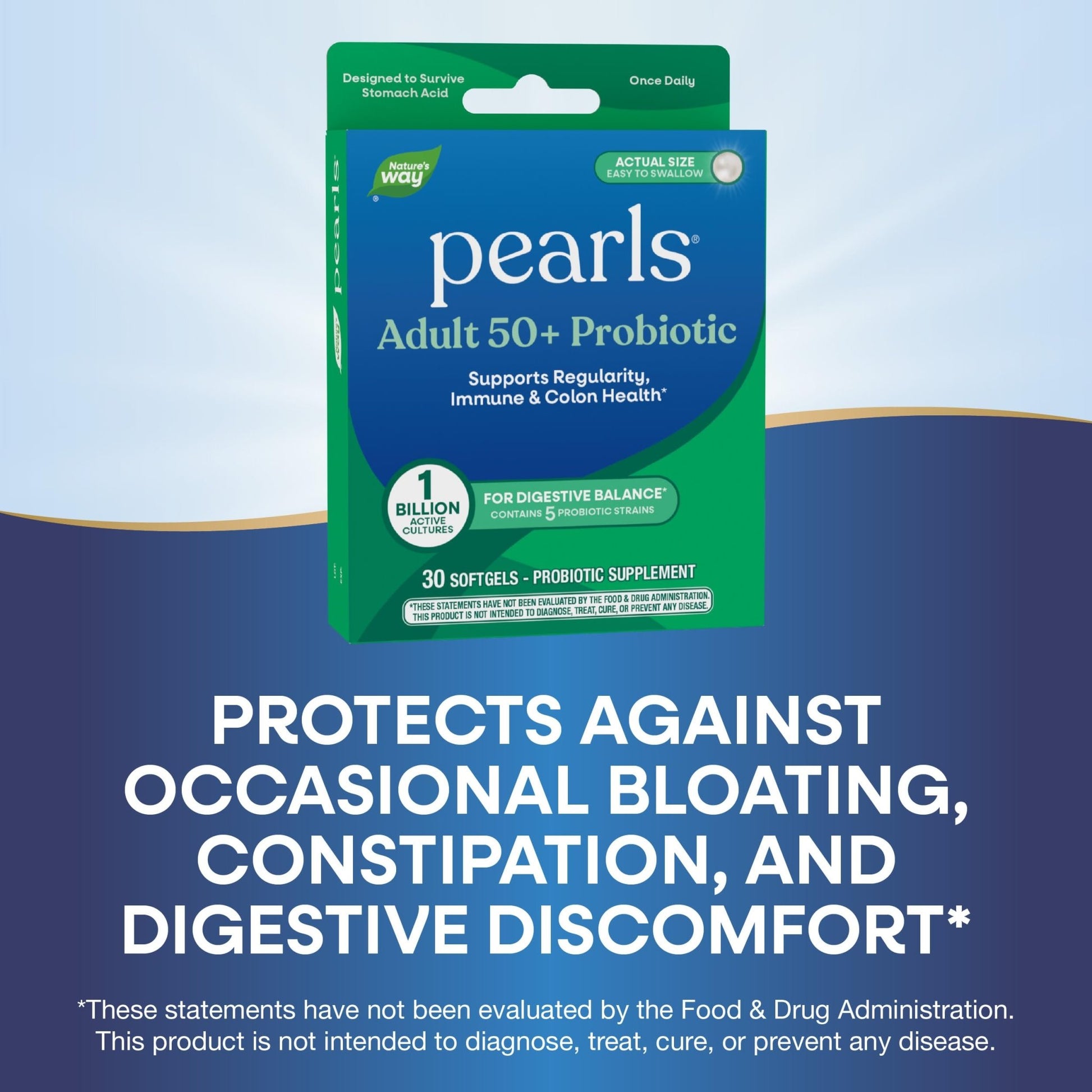 Nature's Way Pearls Adult 50+ Probiotic, Probiotics for Digestive Health* Supports Regularity, Immune & Colon Health*, 1 Billion Cultures, No Refrigeration Needed, 30 Softgels - OzHealthStandard