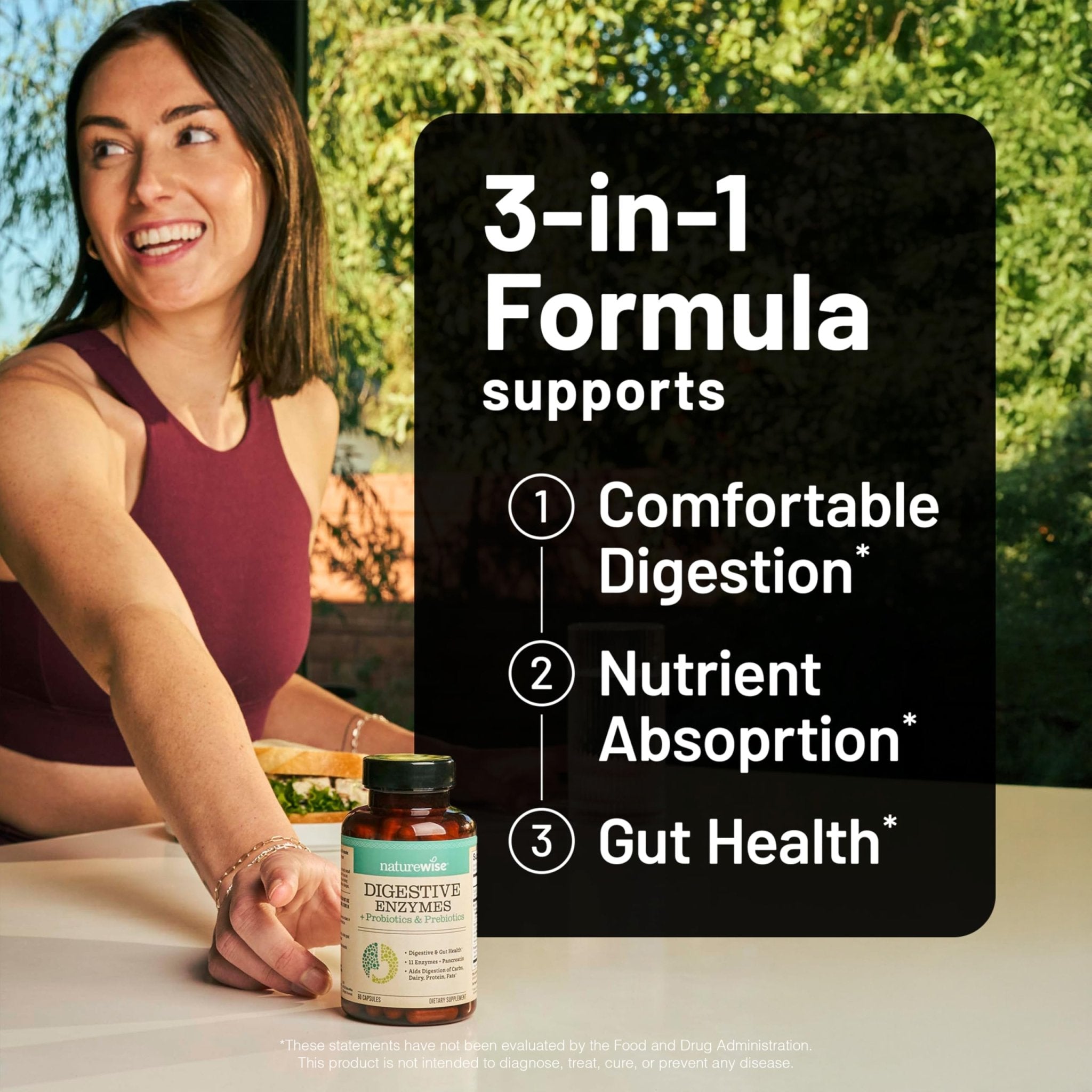 NatureWise Digestive Enzymes - Multi Enzymes with Probiotics + Prebiotics - Post Mealtime Comfort & Bloating Support + Aids Digestion and Gut Health - Soy-Free, Non-GMO - 60 Capsules[1-Month Supply] - OzHealthStandard