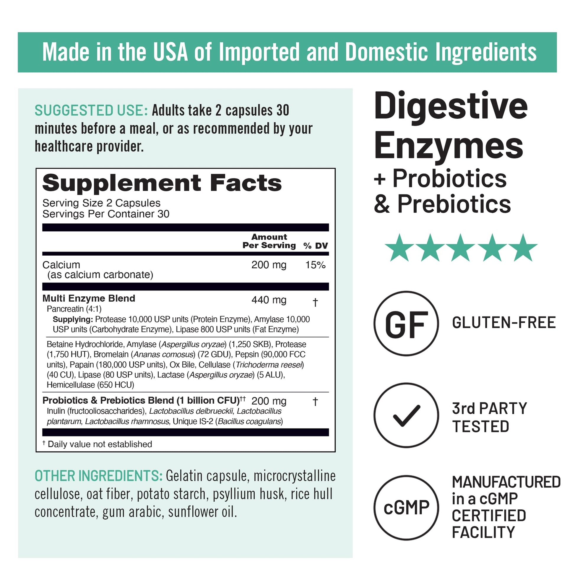 NatureWise Digestive Enzymes - Multi Enzymes with Probiotics + Prebiotics - Post Mealtime Comfort & Bloating Support + Aids Digestion and Gut Health - Soy-Free, Non-GMO - 60 Capsules[1-Month Supply] - OzHealthStandard