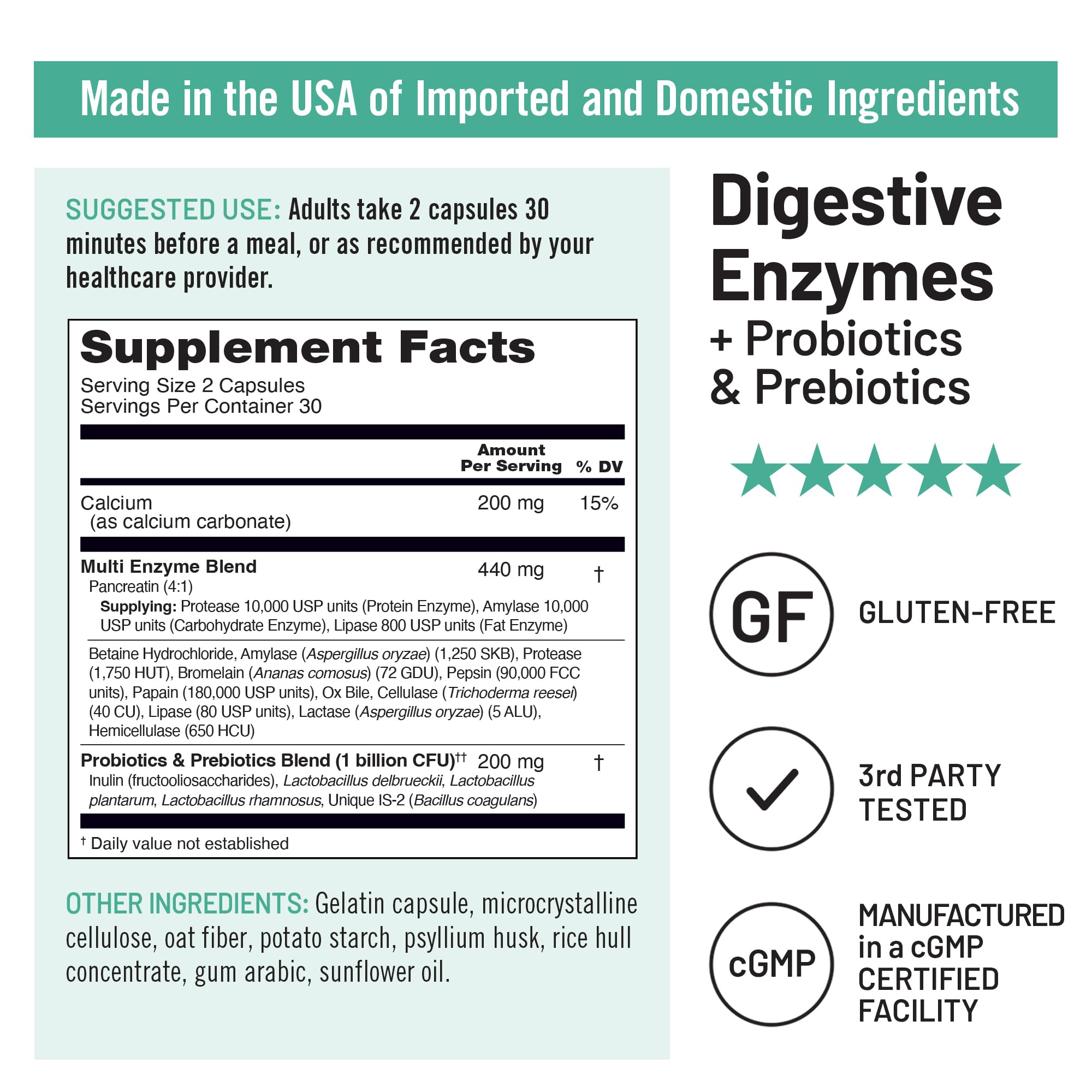 NatureWise Digestive Enzymes - Multi Enzymes with Probiotics + Prebiotics - Post Mealtime Comfort & Bloating Support + Aids Digestion and Gut Health - Soy-Free, Non-GMO - 60 Capsules[1-Month Supply] - OzHealthStandard