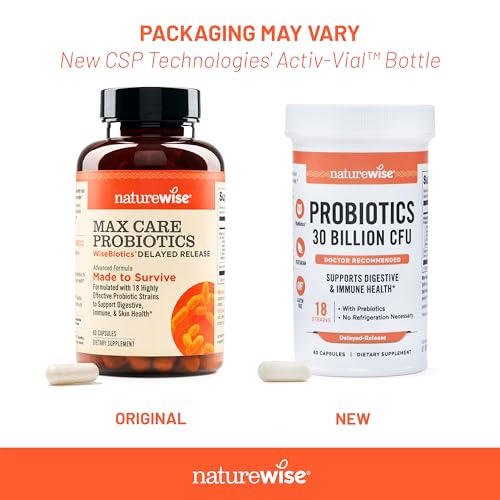 NatureWise Max Probiotics for Women & Men - 30 Billion CFU 18 Strains With Prebiotics - For Gut & Digestive Health - Delayed-Release Capsules, Gluten Free - 60 Capsules[2-Month Supply] - OzHealthStandard
