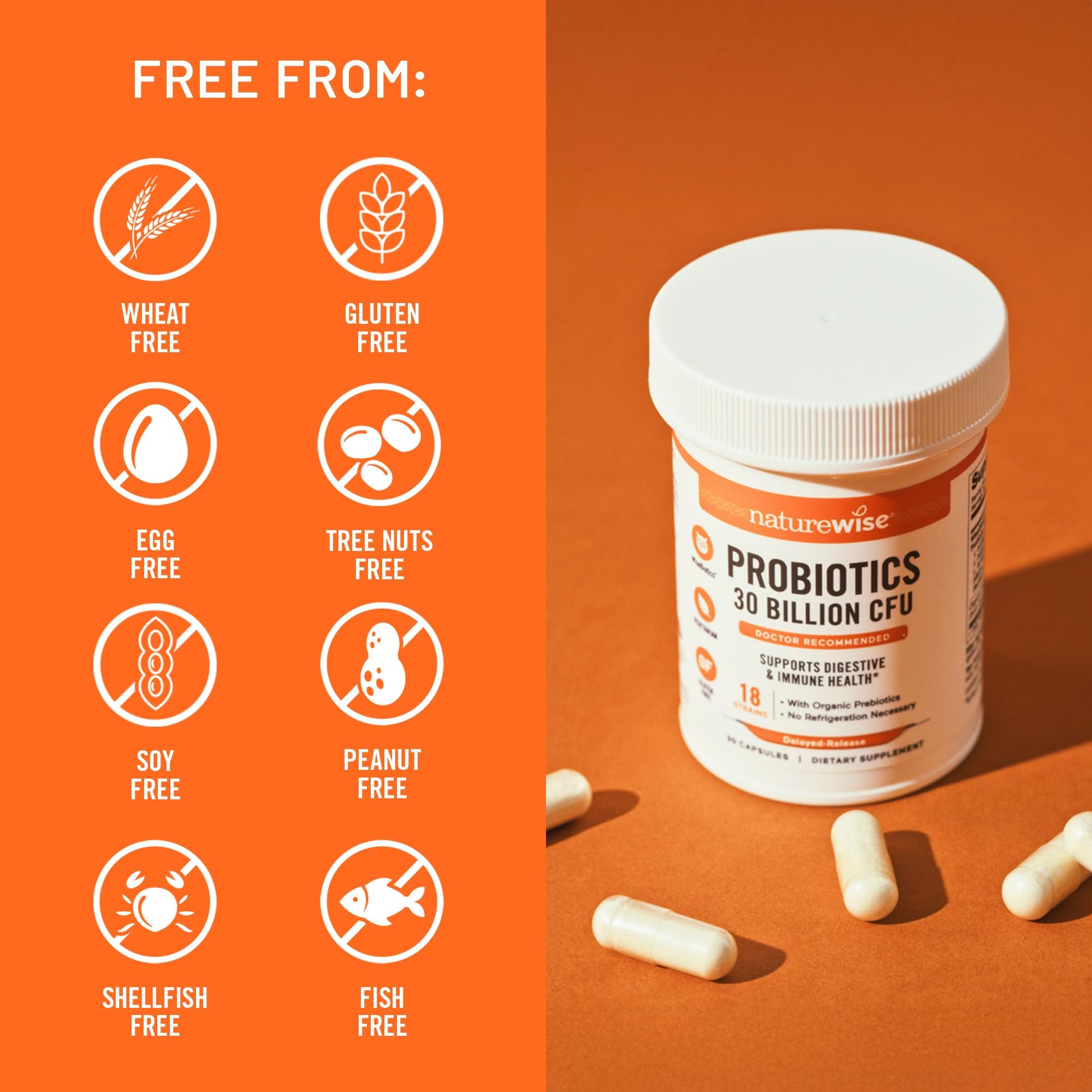 NatureWise Max Probiotics for Women & Men - 30 Billion CFU 18 Strains With Prebiotics - For Gut & Digestive Health - Delayed-Release Capsules, Gluten Free - 60 Capsules[2-Month Supply] - OzHealthStandard