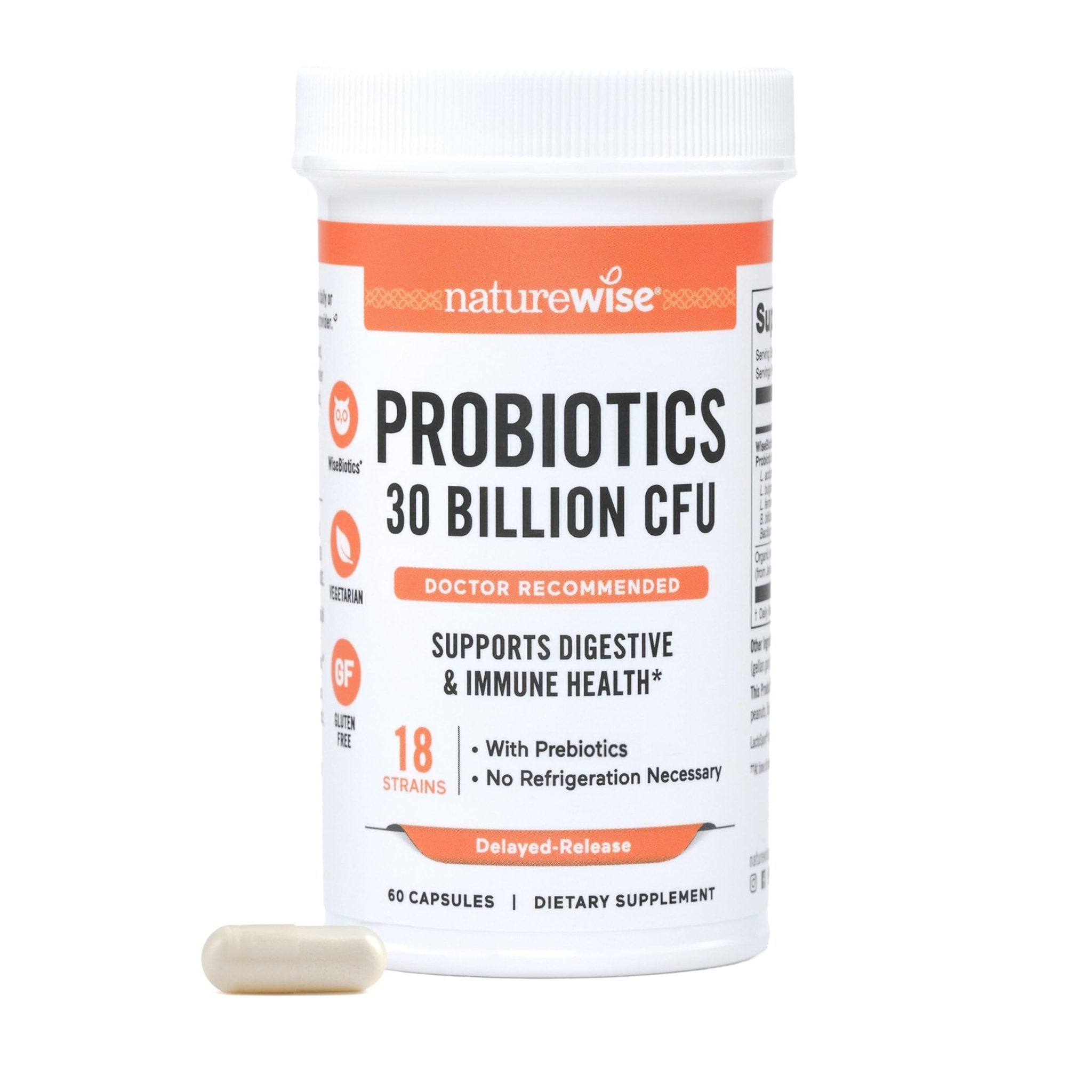 NatureWise Max Probiotics for Women & Men - 30 Billion CFU 18 Strains With Prebiotics - For Gut & Digestive Health - Delayed-Release Capsules, Gluten Free - 60 Capsules[2-Month Supply] - OzHealthStandard