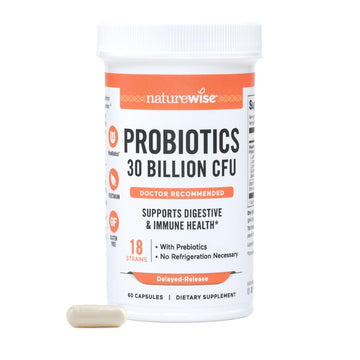 NatureWise Max Probiotics for Women & Men - 30 Billion CFU 18 Strains With Prebiotics - For Gut & Digestive Health - Delayed-Release Capsules, Gluten Free - 60 Capsules[2-Month Supply] - OzHealthStandard