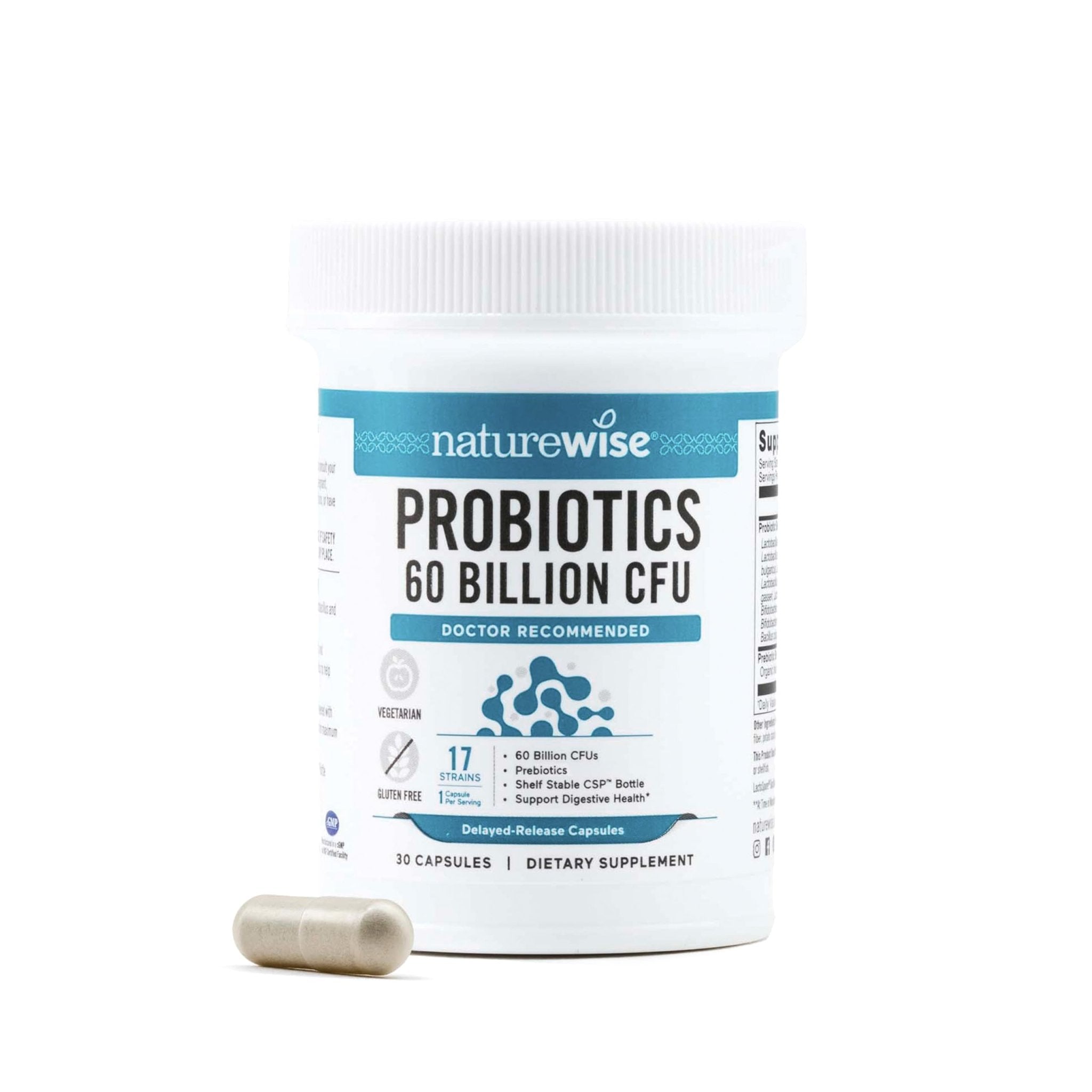 NatureWise Probiotics 60 Billion CFU - 17 Strains + Organic Prebiotics - Immune, Digestive & Gut Health Support for Women & Men - Vegetarian, Gluten-Free, Non-GMO - 30 Capsules[1-Month Supply] - OzHealthStandard