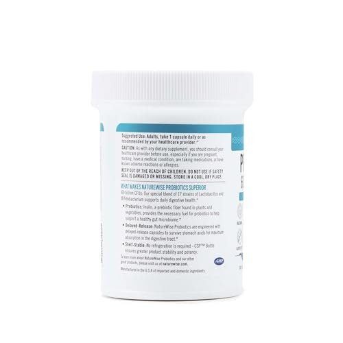 NatureWise Probiotics 60 Billion CFU - 17 Strains + Organic Prebiotics - Immune, Digestive & Gut Health Support for Women & Men - Vegetarian, Gluten-Free, Non-GMO - 30 Capsules[1-Month Supply] - OzHealthStandard
