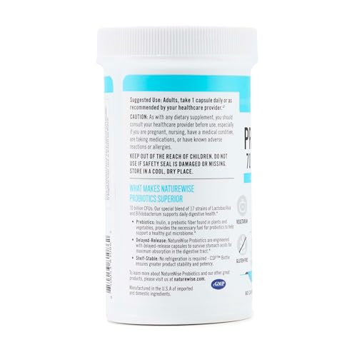 NatureWise Probiotics 70 Billion CFU - 17 Strains + Organic Prebiotics - Immune, Digestive & Gut Health Support for Women & Men - Vegetarian, Gluten-Free, Non-GMO - 60 Capsules[2-Month Supply] - OzHealthStandard