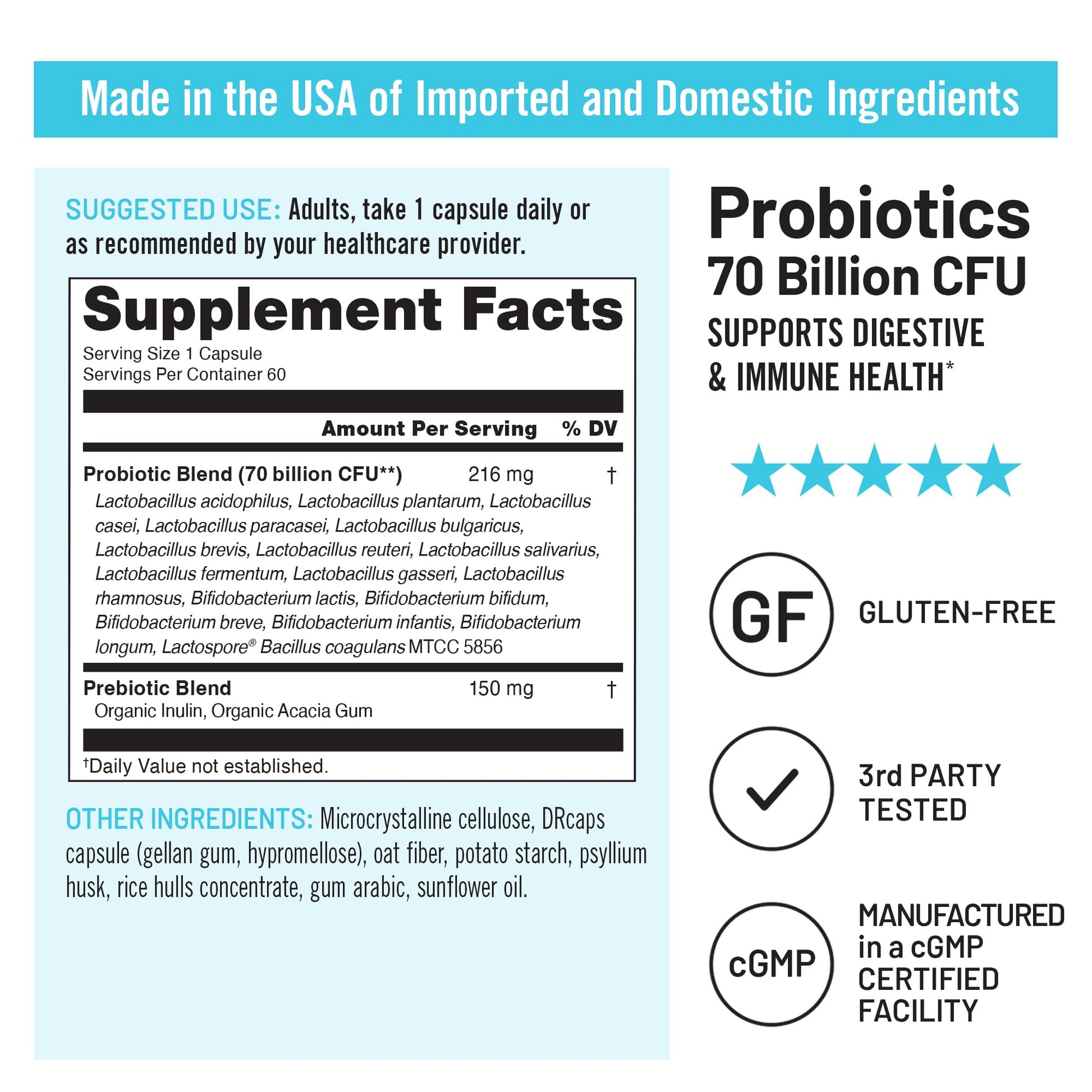 NatureWise Probiotics 70 Billion CFU - 17 Strains + Organic Prebiotics - Immune, Digestive & Gut Health Support for Women & Men - Vegetarian, Gluten-Free, Non-GMO - 60 Capsules[2-Month Supply] - OzHealthStandard