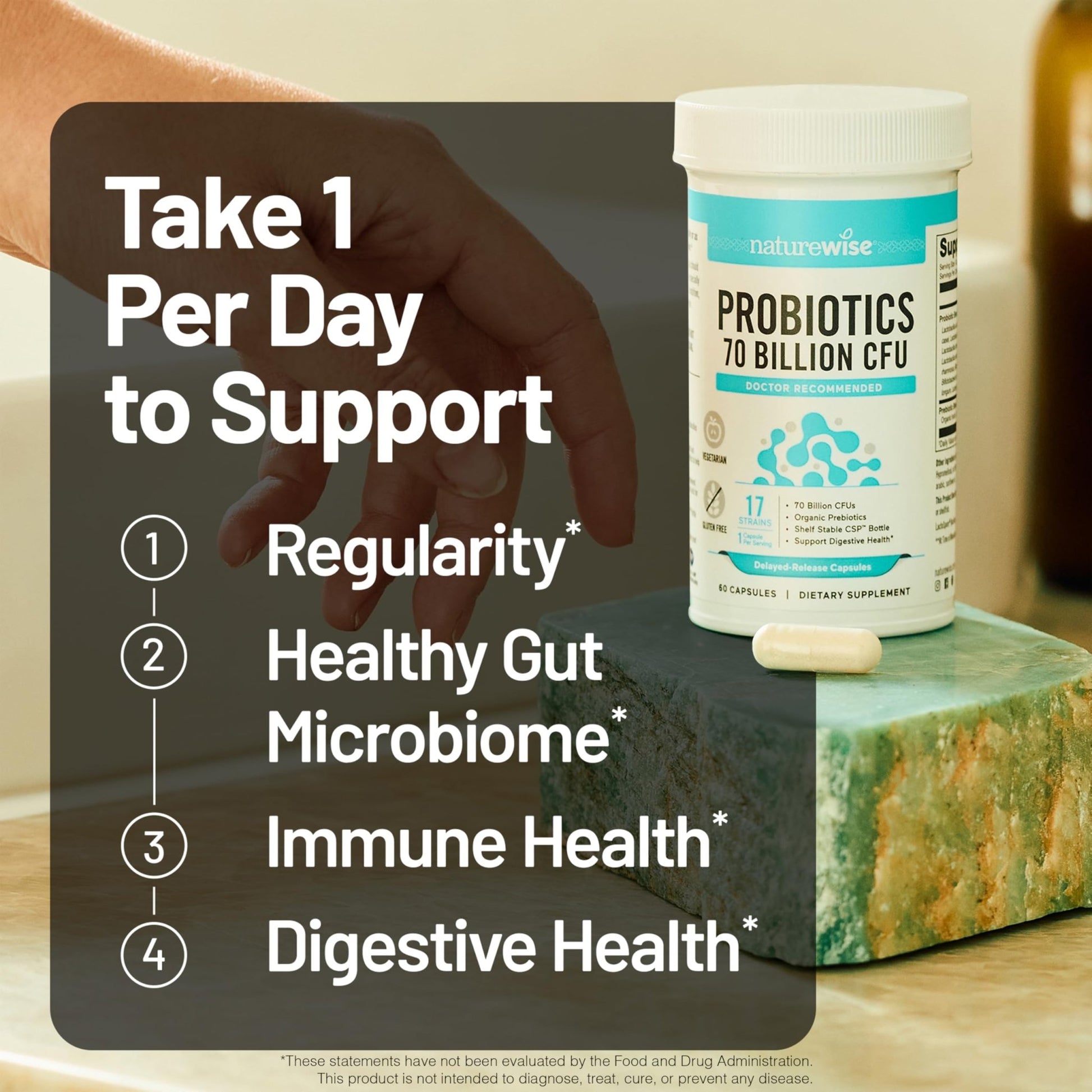 NatureWise Probiotics 70 Billion CFU - 17 Strains + Organic Prebiotics - Immune, Digestive & Gut Health Support for Women & Men - Vegetarian, Gluten-Free, Non-GMO - 60 Capsules[2-Month Supply] - OzHealthStandard