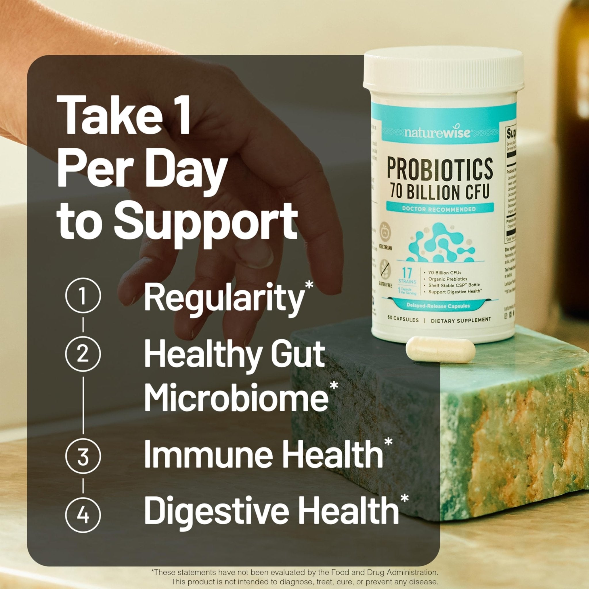 NatureWise Probiotics 70 Billion CFU - 17 Strains + Organic Prebiotics - Immune, Digestive & Gut Health Support for Women & Men - Vegetarian, Gluten-Free, Non-GMO - 60 Capsules[2-Month Supply] - OzHealthStandard