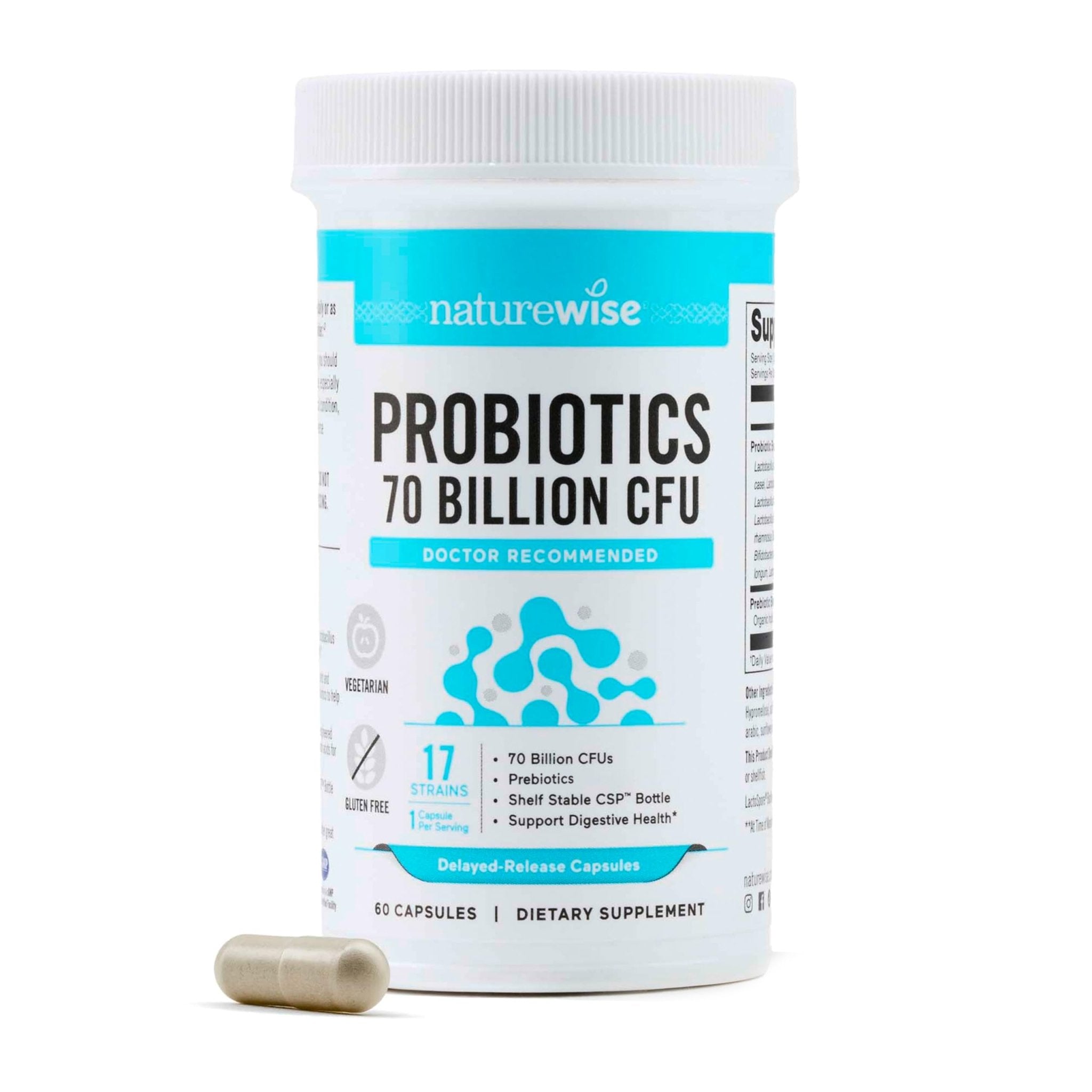 NatureWise Probiotics 70 Billion CFU - 17 Strains + Organic Prebiotics - Immune, Digestive & Gut Health Support for Women & Men - Vegetarian, Gluten-Free, Non-GMO - 60 Capsules[2-Month Supply] - OzHealthStandard