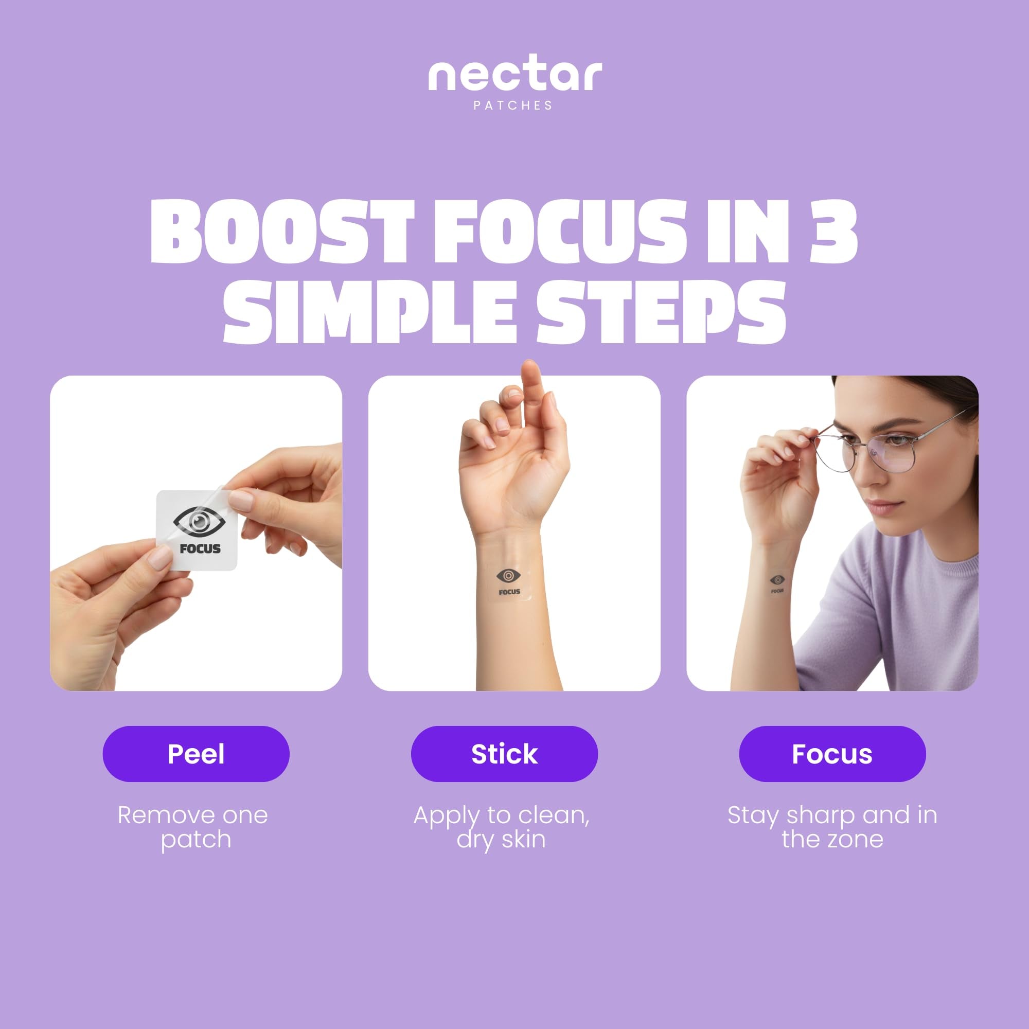 Nectar Focus Patches | Natural Cognitive Support with Ginkgo Biloba, Bacopa & Magnesium for Memory – Mental Clarity Neuro Patches for Work, Study – Clean Plant-Based Nootropic Alternative | 30 Count - OzHealthStandard