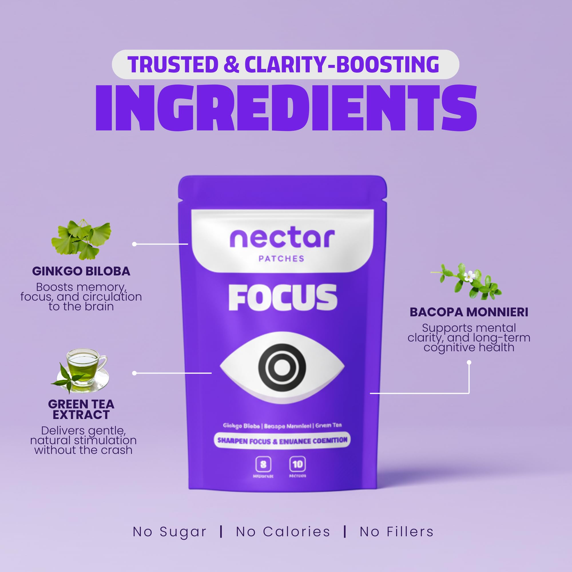 Nectar Focus Patches | Natural Cognitive Support with Ginkgo Biloba, Bacopa & Magnesium for Memory – Mental Clarity Neuro Patches for Work, Study – Clean Plant-Based Nootropic Alternative | 30 Count - OzHealthStandard