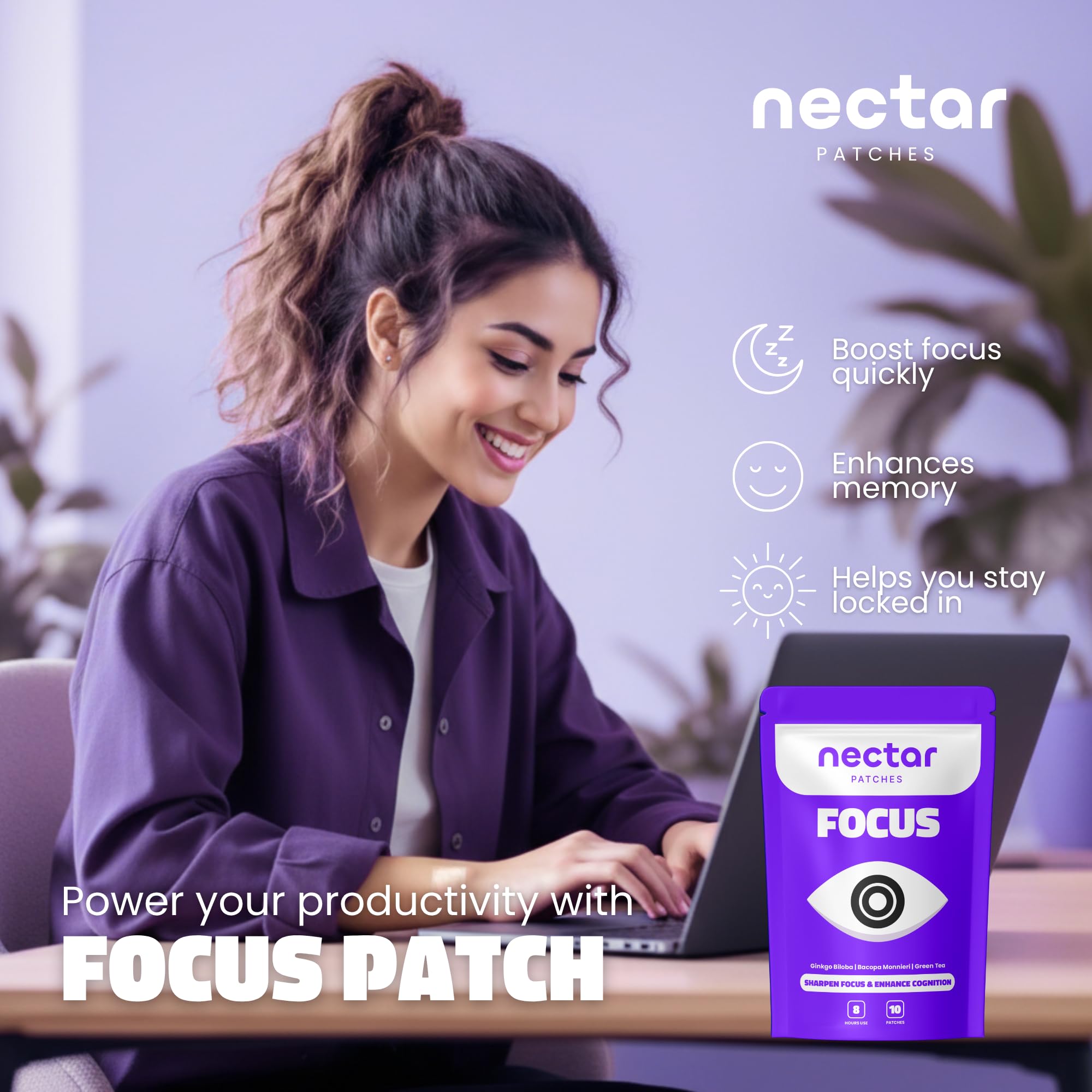 Nectar Focus Patches | Natural Cognitive Support with Ginkgo Biloba, Bacopa & Magnesium for Memory – Mental Clarity Neuro Patches for Work, Study – Clean Plant-Based Nootropic Alternative | 30 Count - OzHealthStandard