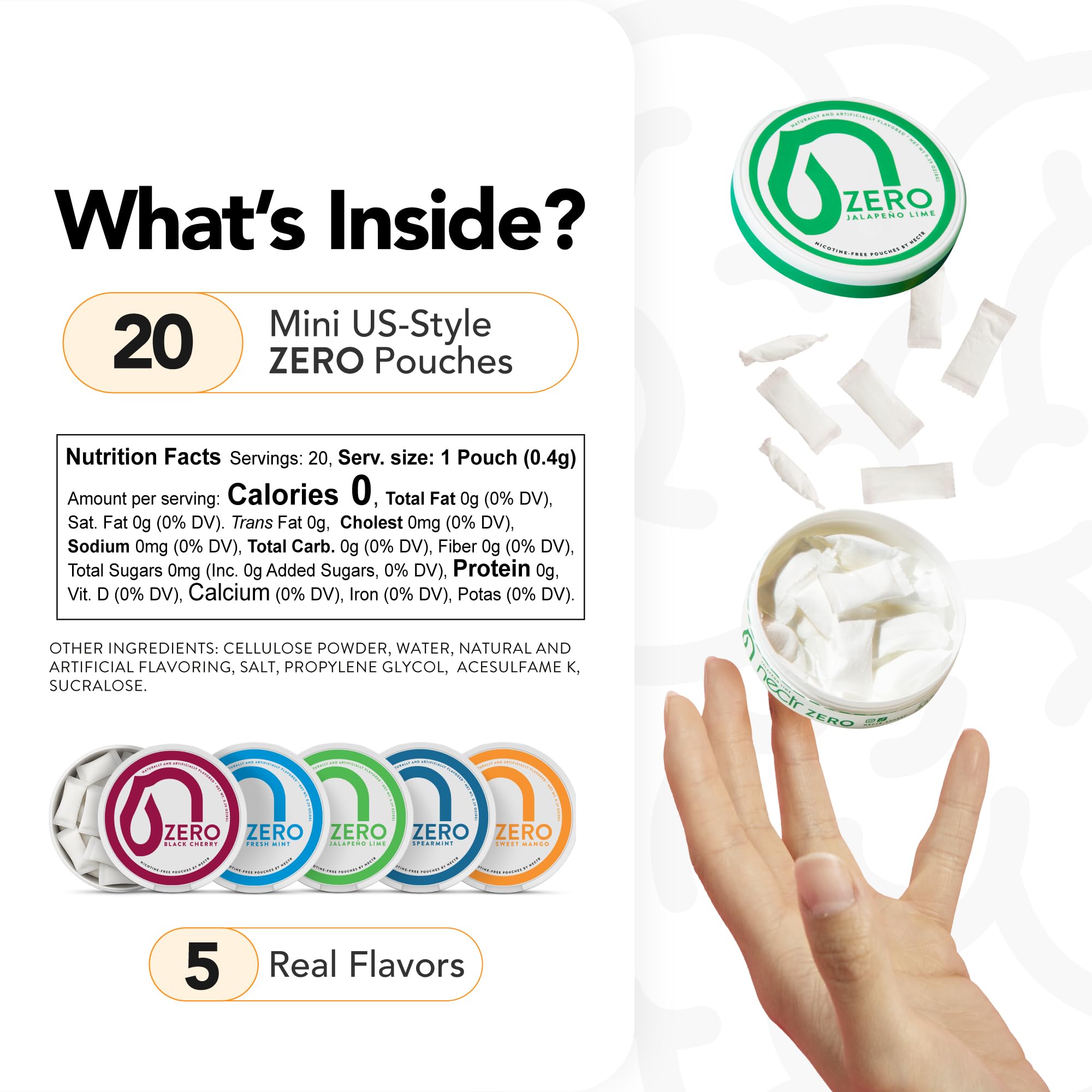 Nectr Energy Zero Pouches - No Caffeine, No Sugar, Zero Calories Mini Pouches for Oral Fixation and Stress Relief - 4 Pucks of 20 - Sweet Mango Flavor - OzHealthStandard