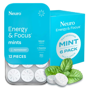 Neuro Energy & Focus Mints - Sugar Free Breath Mints with 40mg Natural Caffeine, B Vitamins & L-Theanine - Vegan Brain Supplement for Exercise, Study & Daily Focus - Peppermint, 72 ct - OzHealthStandard