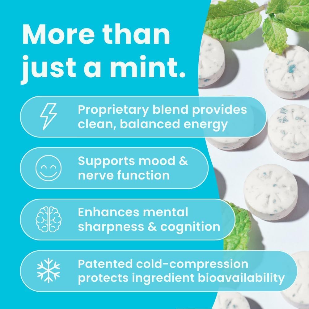 Neuro Energy & Focus Mints - Sugar Free Breath Mints with 40mg Natural Caffeine, B Vitamins & L-Theanine - Vegan Brain Supplement for Exercise, Study & Daily Focus - Peppermint, 72 ct - OzHealthStandard