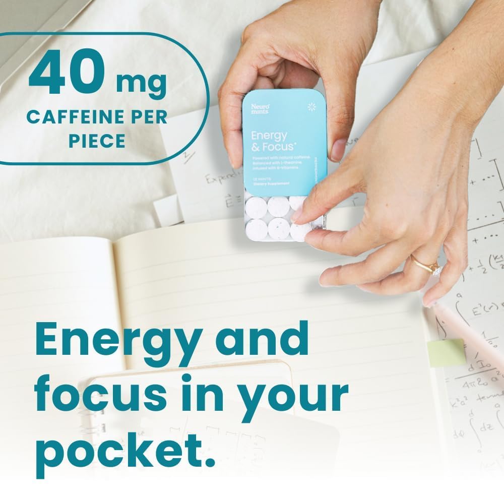 Neuro Energy & Focus Mints - Sugar Free Breath Mints with 40mg Natural Caffeine, B Vitamins & L-Theanine - Vegan Brain Supplement for Exercise, Study & Daily Focus - Peppermint, 72 ct - OzHealthStandard