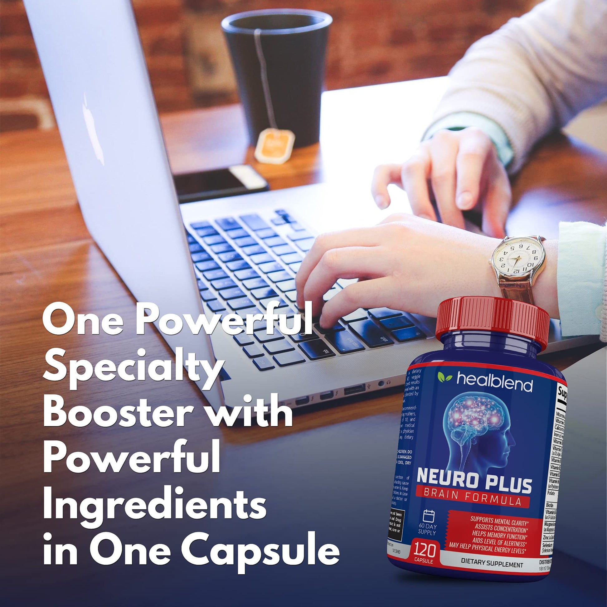 Neuro Plus Brain & Focus Formula - Nootropic Brain Booster Supplement, Supports Brain Health, Mental Clarity & Focus - Enhances Concentration & Mental Energy – 120 Capsules (1) - OzHealthStandard