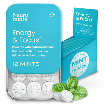 NeuroGum Energy Caffeine Mints (144 Pieces) - Sugar Free with L-theanine + Natural Caffeine + Vitamin B12 & B6 - Nootropic Energy & Focus Supplement for Women & Men - Keto & Vegan, Peppermint Flavor - OzHealthStandard