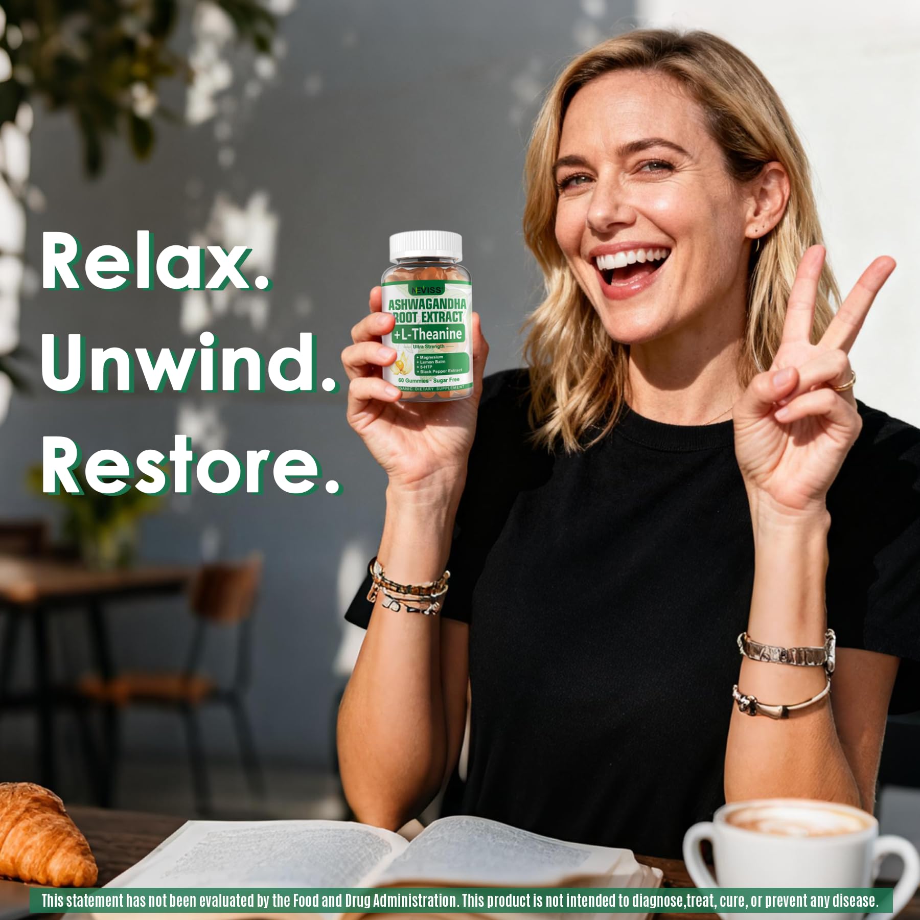 NEVISS Ashwagandha Gummies 2000mg, Feel Refreshed, Plus Proprietary Blend with L-Theanine, 5-HTP, Lemon Balm, Magnesium for Calm, Zzzs & Relaxation Support, 120 Count - OzHealthStandard
