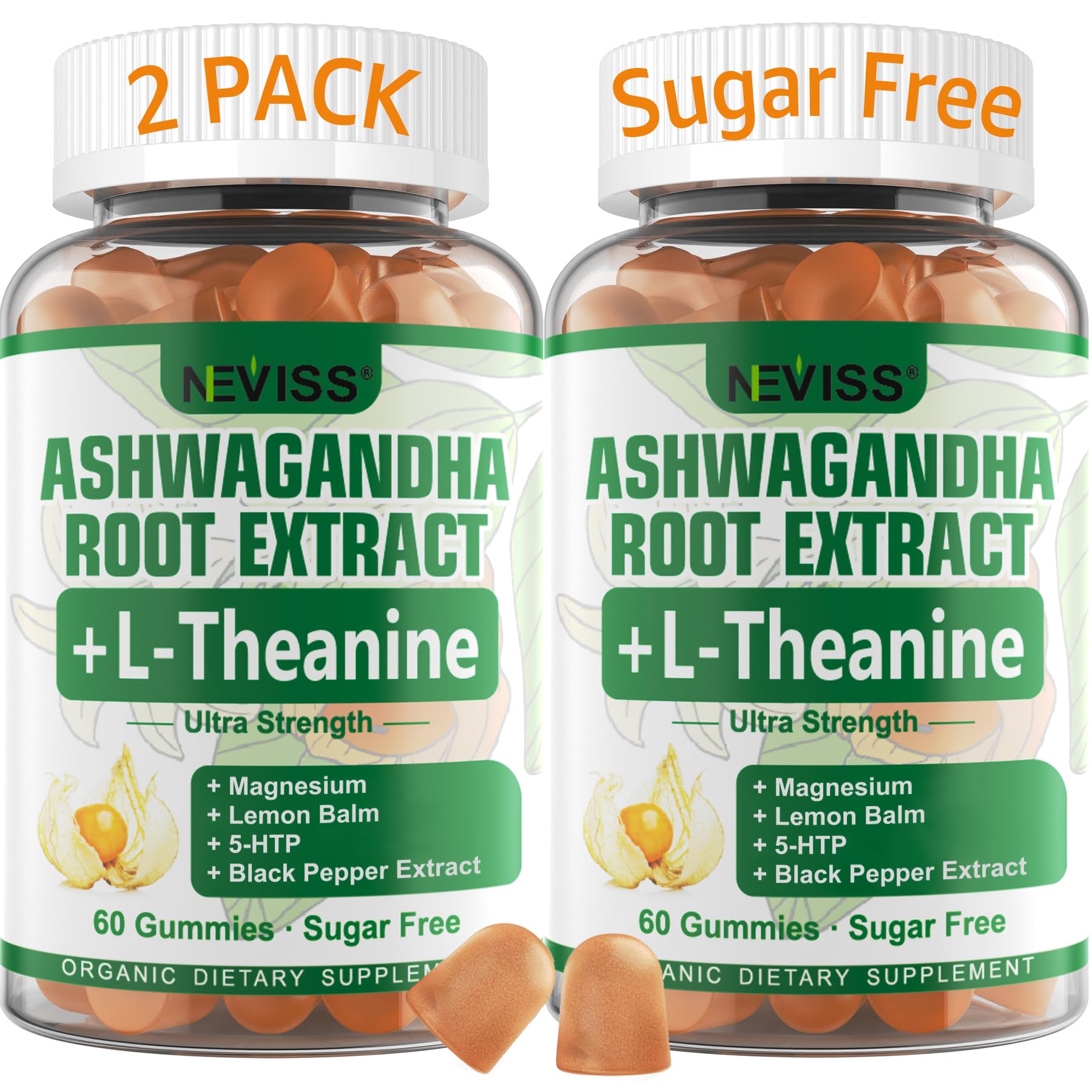 NEVISS Ashwagandha Gummies 2000mg, Feel Refreshed, Plus Proprietary Blend with L-Theanine, 5-HTP, Lemon Balm, Magnesium for Calm, Zzzs & Relaxation Support, 120 Count - OzHealthStandard