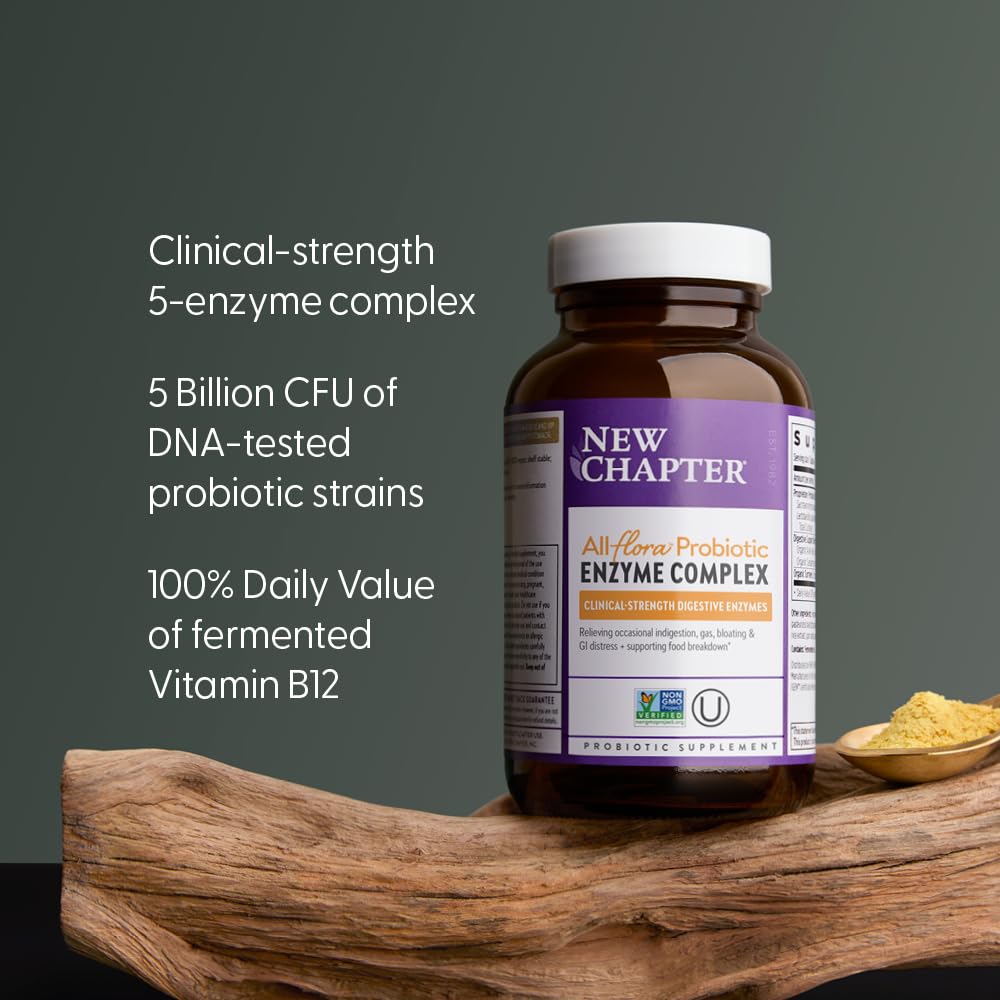 New Chapter All-Flora Enzyme Complex with Probiotics Relieves Bloating & Gas - Clinical-Strength Digestive Enzymes + Ultra-Concentrated Probiotics + Fermented Vitamin B12, 90 Vegan Capsules - OzHealthStandard