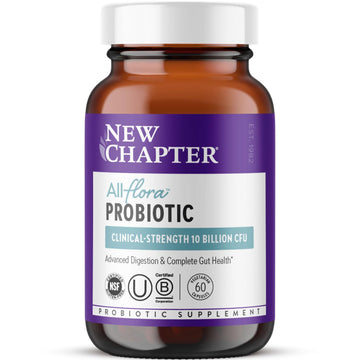 New Chapter All-Flora Probiotic for Advanced Digestion & Complete Gut Health with Prebiotics + Postbiotics, Clinical-Strength Strains, 100% Vegetarian, Non-GMO, Shelf Stable - 60 ct (2 Month Supply) - OzHealthStandard