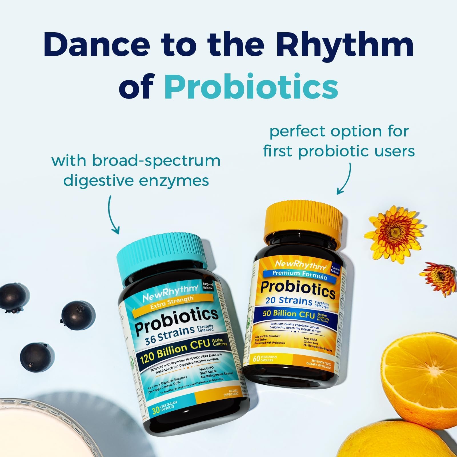 NewRhythm Probiotics 120 Billion CFU 36 Strains, 3-in-1 Probiotics with Prebiotics & Enzymes, Probioticos for Women & Men, - OzHealthStandard