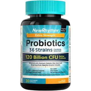 NewRhythm Probiotics 120 Billion CFU 36 Strains, 3-in-1 Probiotics with Prebiotics & Enzymes, Probioticos for Women & Men, - OzHealthStandard