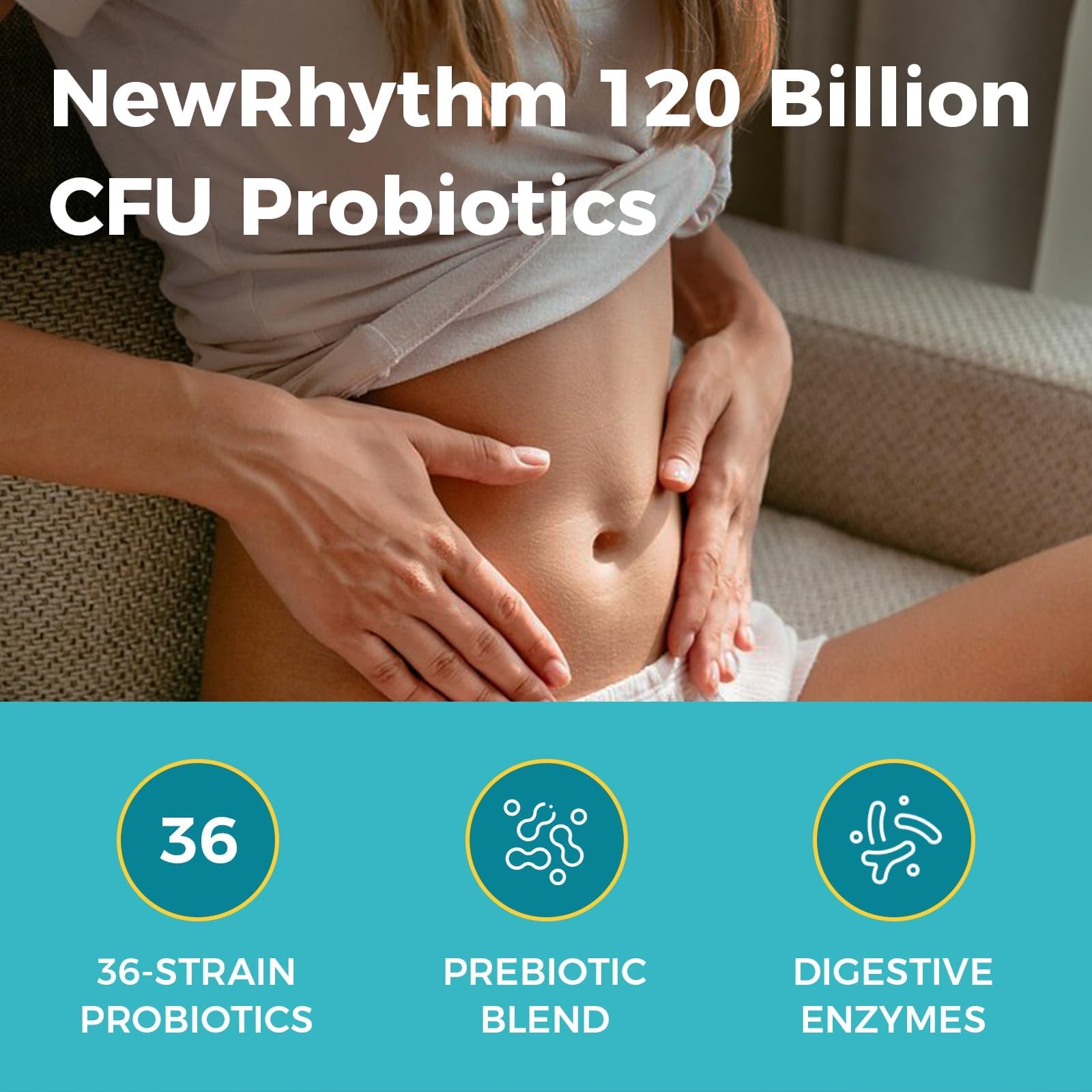 NewRhythm Probiotics 120 Billion CFU 36 Strains, 3-in-1 Probiotics with Prebiotics & Enzymes, Probioticos for Women & Men, - OzHealthStandard