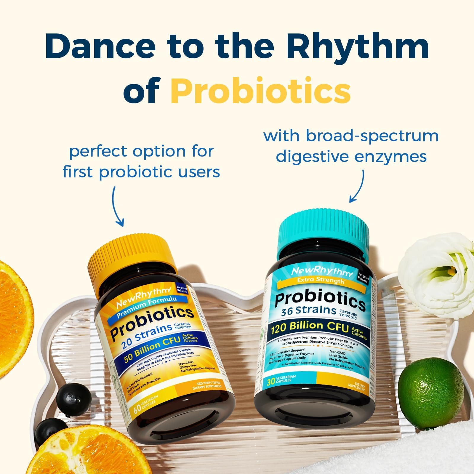 NewRhythm Probiotics 50 Billion CFU 20 Strains, 60 Veggie Capsules, Targeted Release Technology, Stomach Acid Resistant - OzHealthStandard