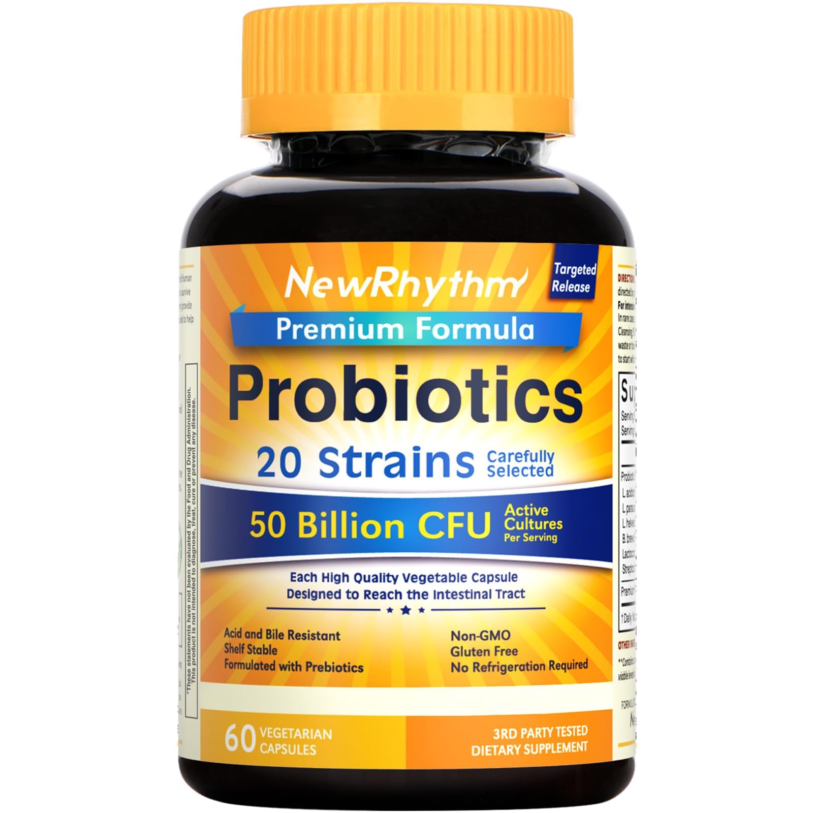 NewRhythm Probiotics 50 Billion CFU 20 Strains, 60 Veggie Capsules, Targeted Release Technology, Stomach Acid Resistant - OzHealthStandard