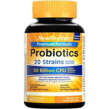 NewRhythm Probiotics 50 Billion CFU 20 Strains, 60 Veggie Capsules, Targeted Release Technology, Stomach Acid Resistant - OzHealthStandard