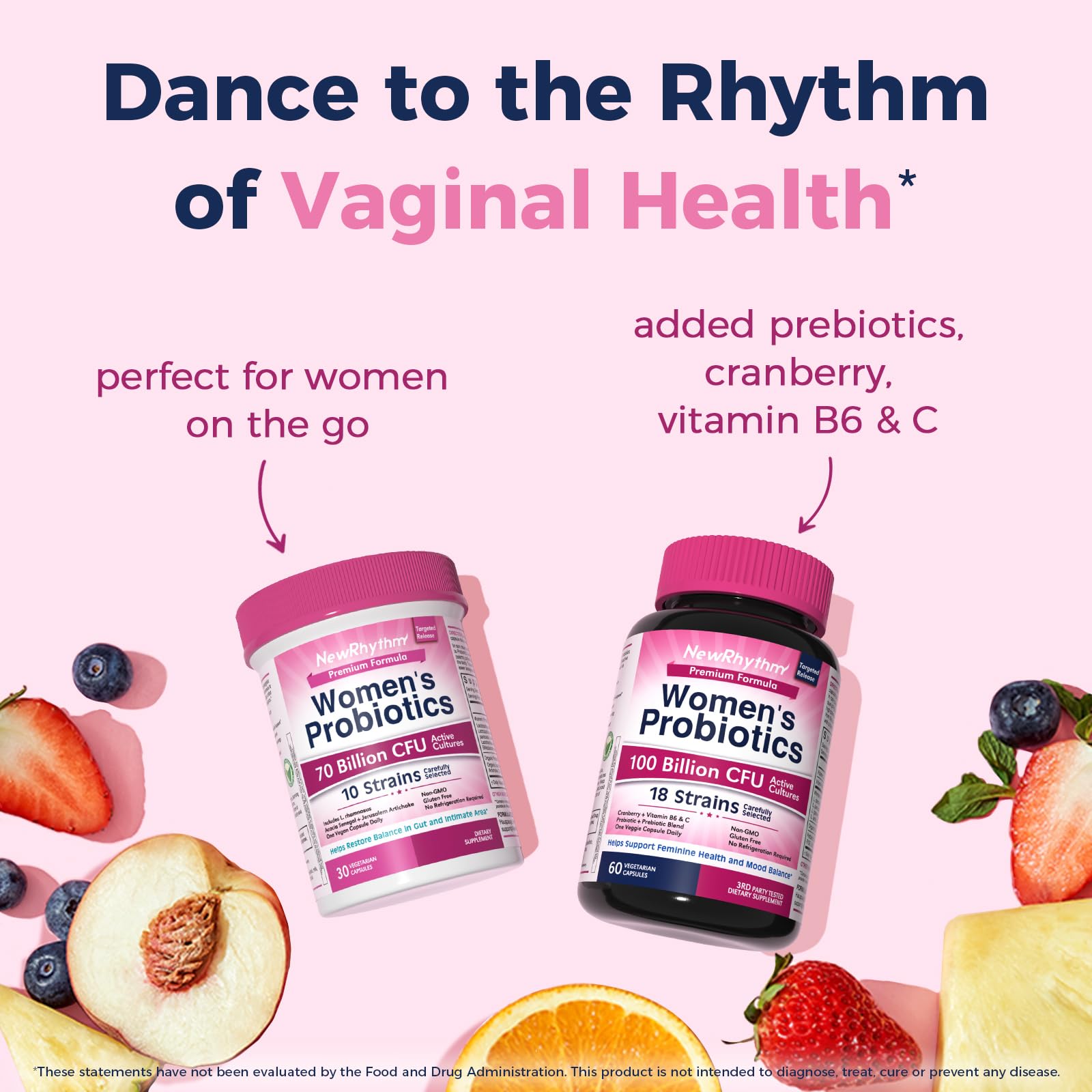 NewRhythm Women's Probiotics, Organic Prebiotics, 70 Billion CFU 10 Strains, Vaginal Probiotics for Urinary & Digestive Health, 30 Vegan Capsules, No Bloating - OzHealthStandard