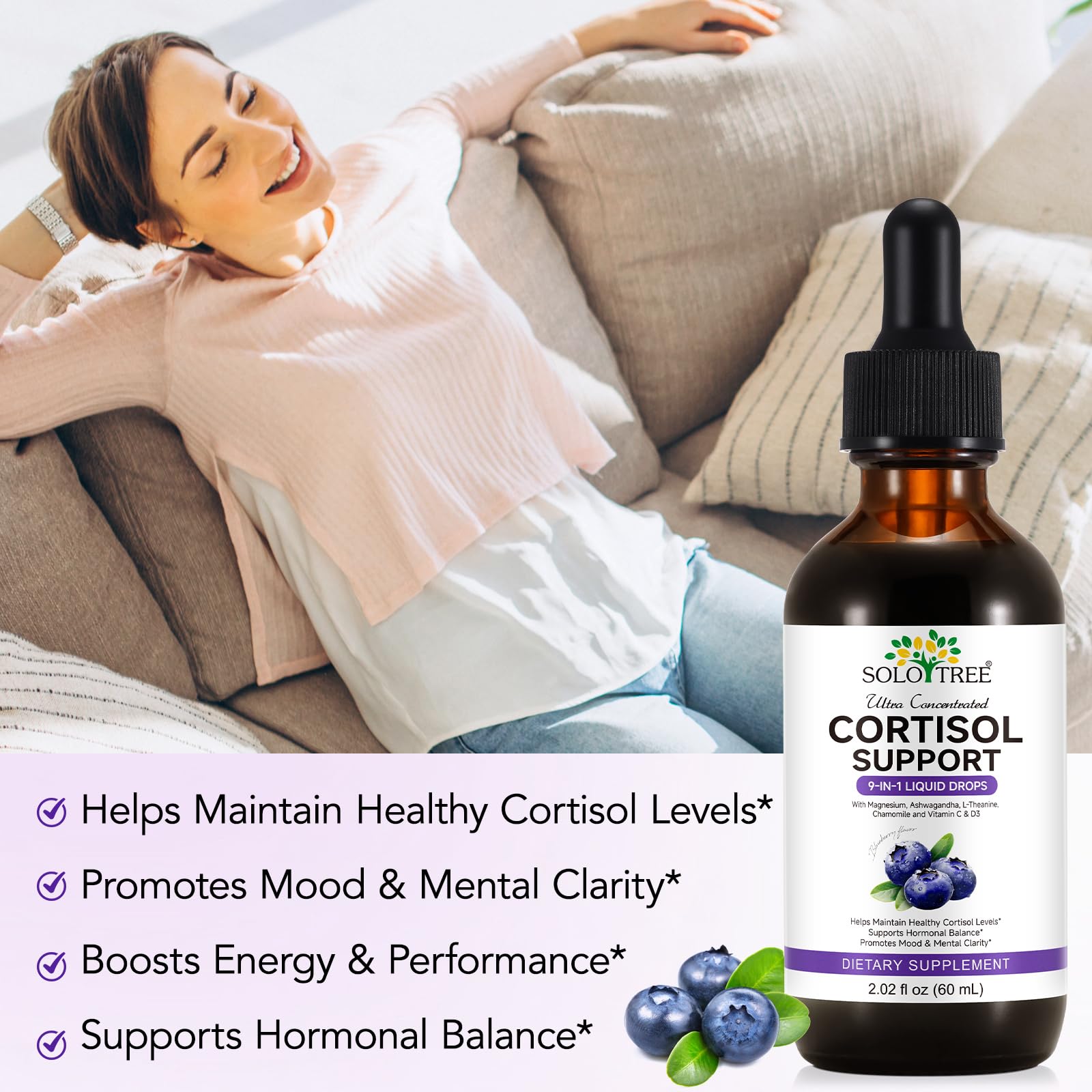 NIFEISHI Cortisol Reducer & Manager Liquid Drops for Women & Men | Cortisol Supplements with Ashwagandha & Magnesium | 9-in-1 Stress & Mood Support, Blueberry Flavor-2.02 floz - OzHealthStandard