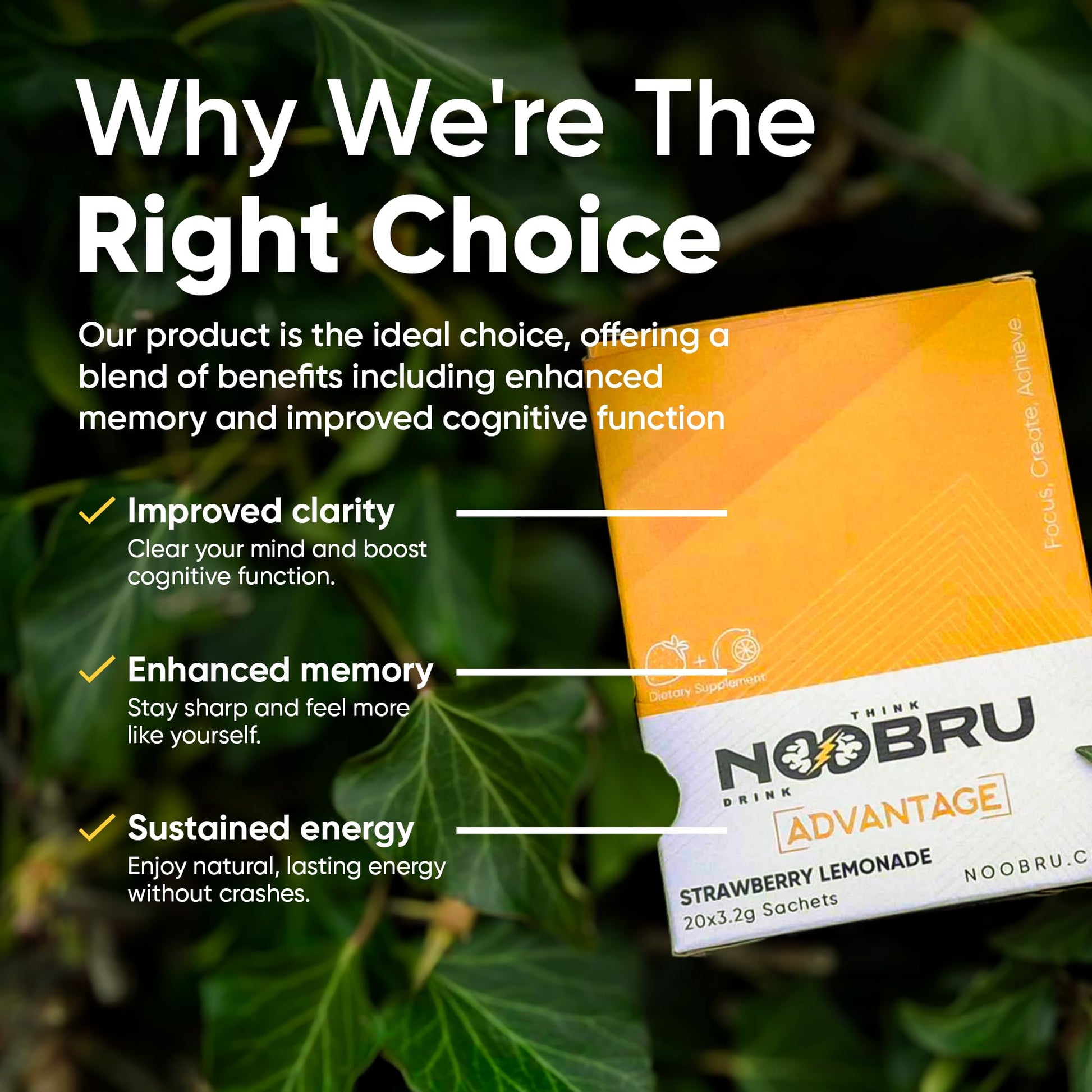 Noobru Аdvantage Nootropic - Delicious Nootropics Brain Supplement with 11 Active Ingredients - Natural Cognitive Enhancer - 20 Strawberry Lemonade Sachets - 1 Month Supply, 20 Count (Pack of 1) - OzHealthStandard