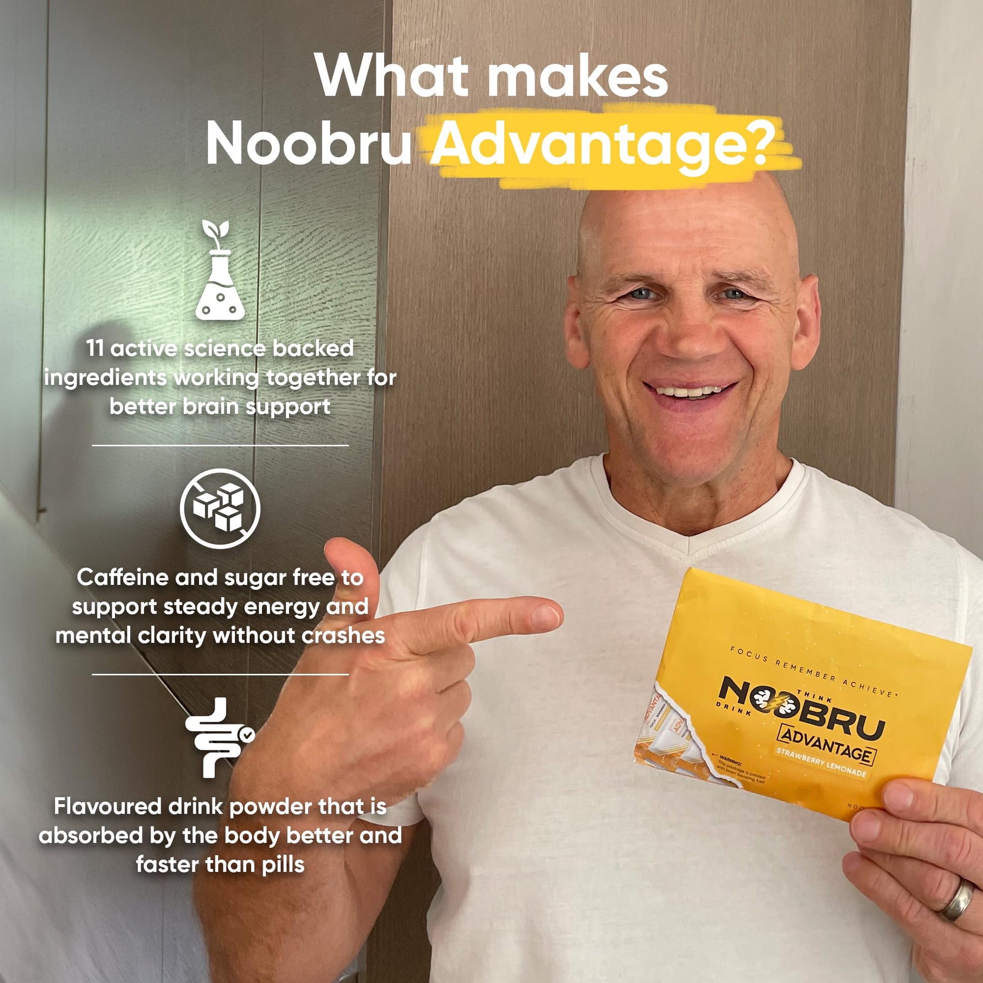 Noobru Аdvantage Nootropic - Delicious Nootropics Brain Supplement with 11 Active Ingredients - Natural Cognitive Enhancer - 20 Strawberry Lemonade Sachets - 1 Month Supply, 20 Count (Pack of 1) - OzHealthStandard