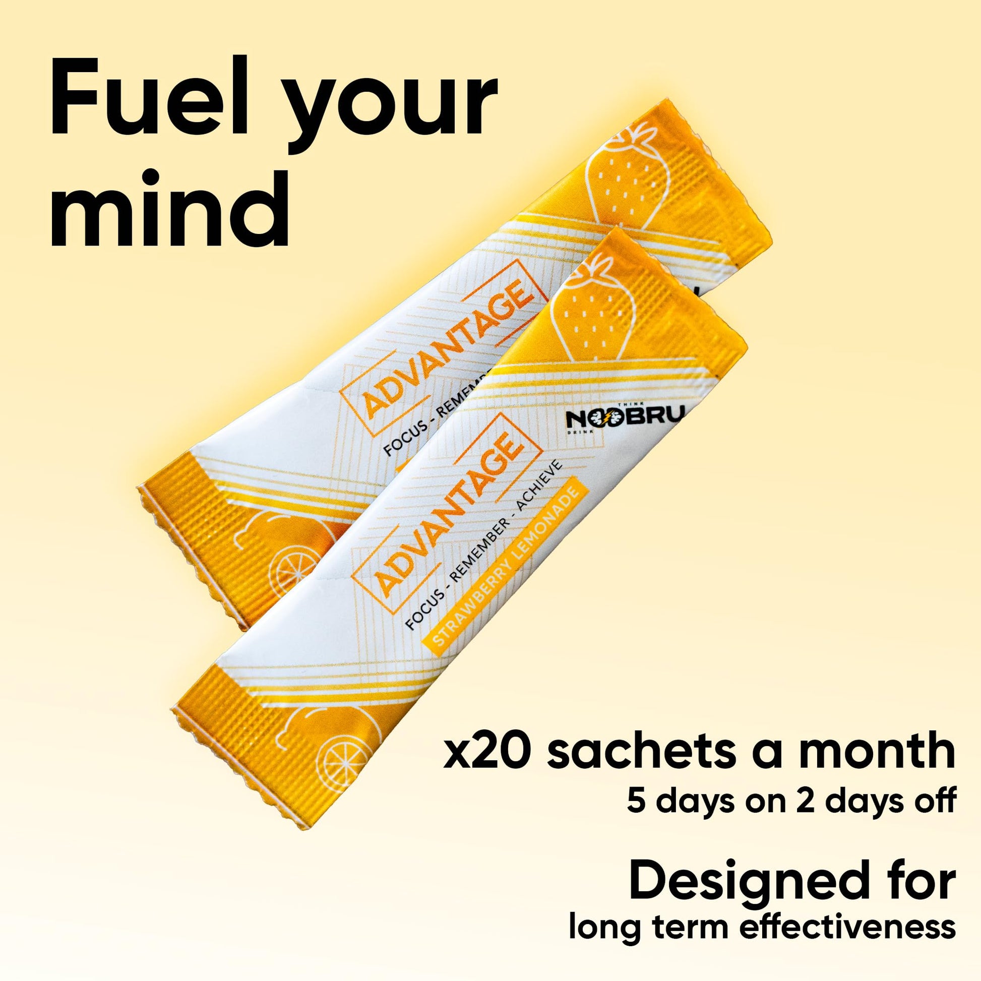 Noobru Аdvantage Nootropic - Delicious Nootropics Brain Supplement with 11 Active Ingredients - Natural Cognitive Enhancer - 20 Strawberry Lemonade Sachets - 1 Month Supply, 20 Count (Pack of 1) - OzHealthStandard