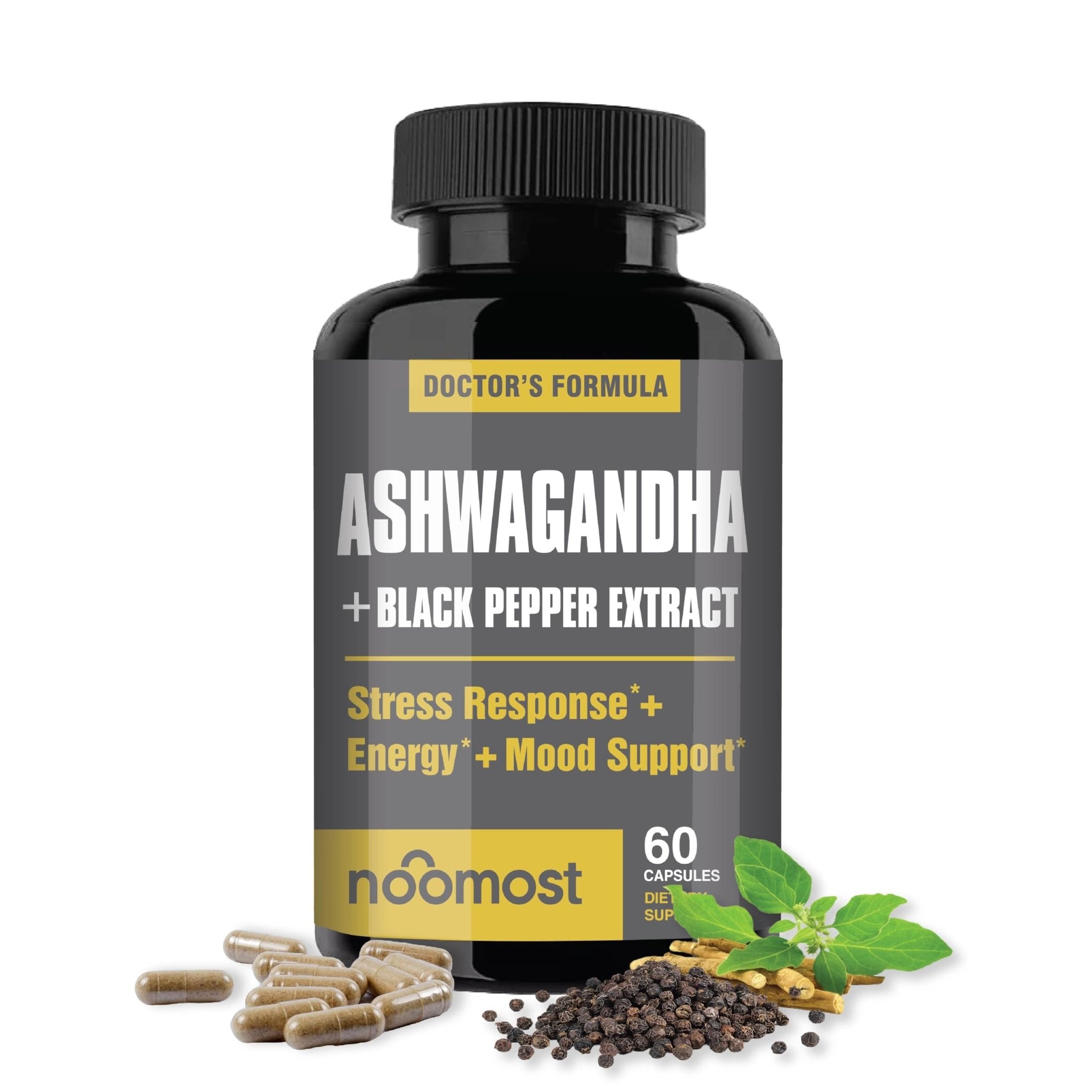 NooMost Organic Ashwagandha 400mg Capsules w/Black Pepper Extract as Vegan Ashwagandha Supplements for Anti Stress Relief, Natural Mood Support, Energy & Focus-60 Capsules - OzHealthStandard